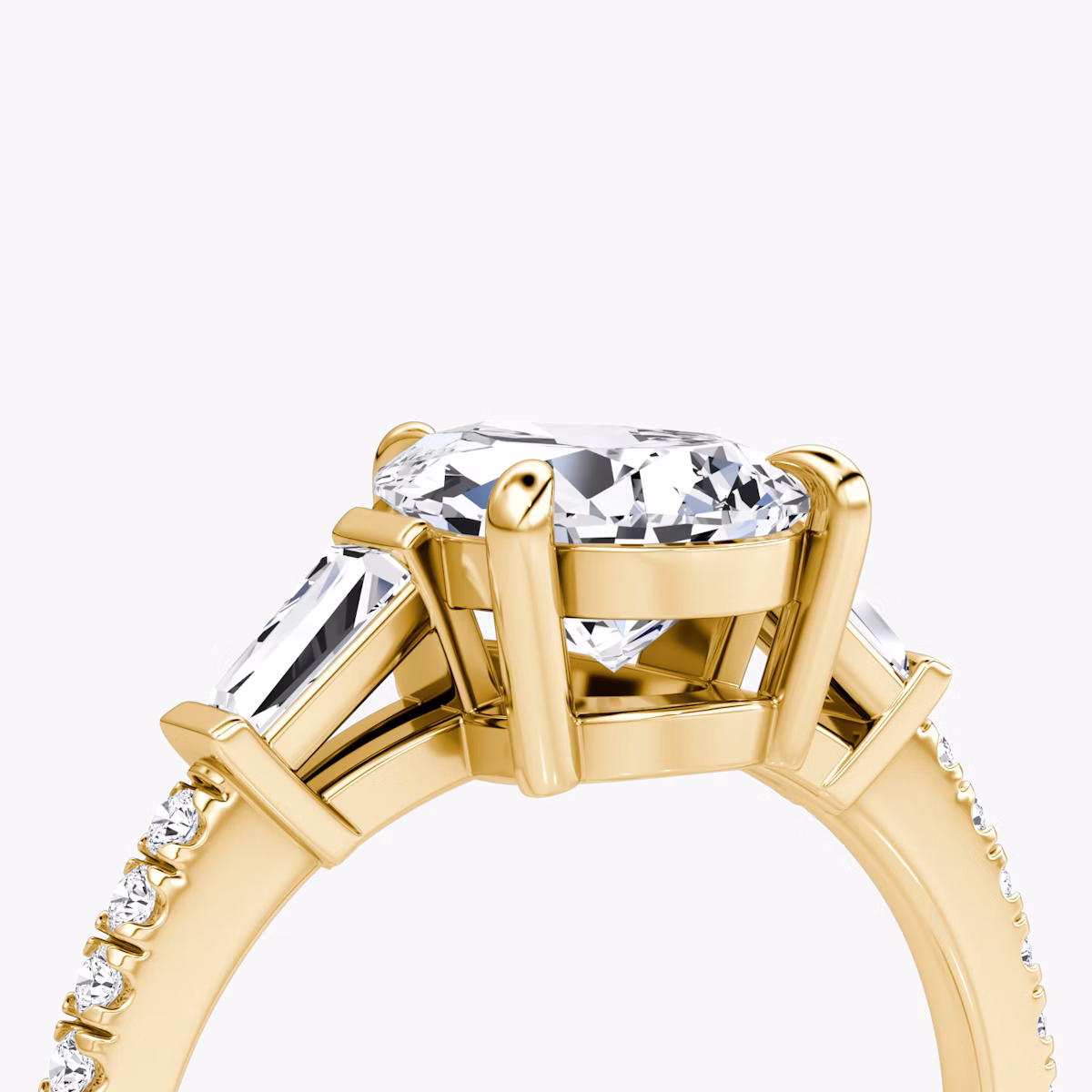 The Tapered Baguette Three Stone | Pear | 18k | Yellow Gold | bandAccent: Pavé | caratWeight: 1.0ct | excludeFromFeed: null | diamondOrientation: vertical