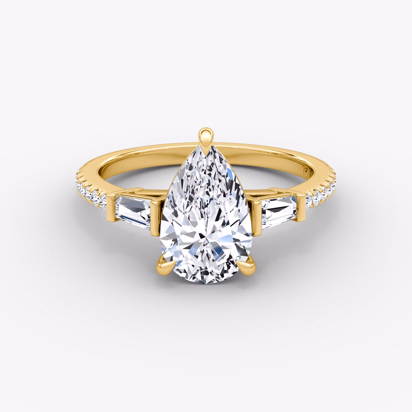 The Tapered Baguette Three Stone Pear | Yellow Gold