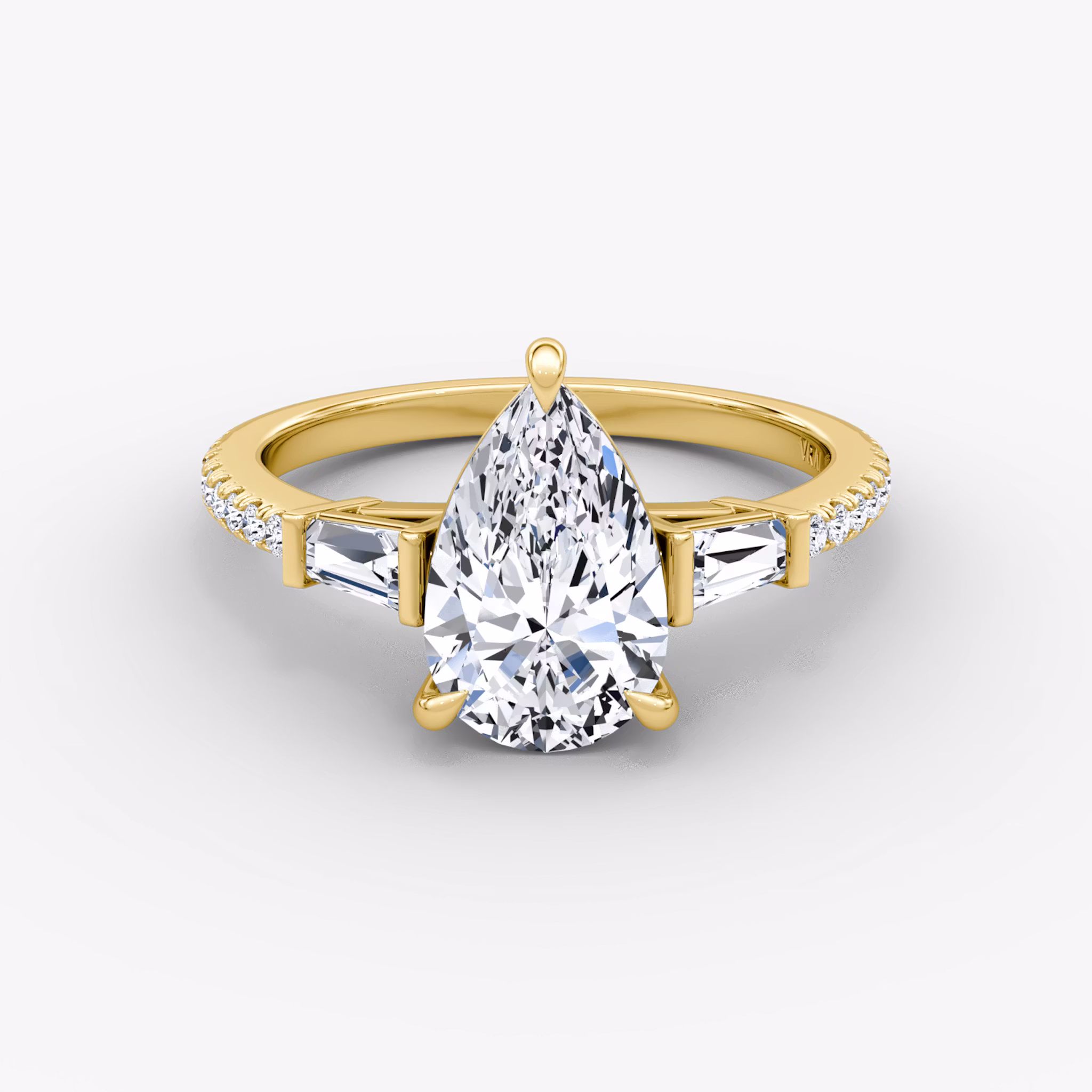 Tapered Baguette Three Stone Pear | Yellow Gold