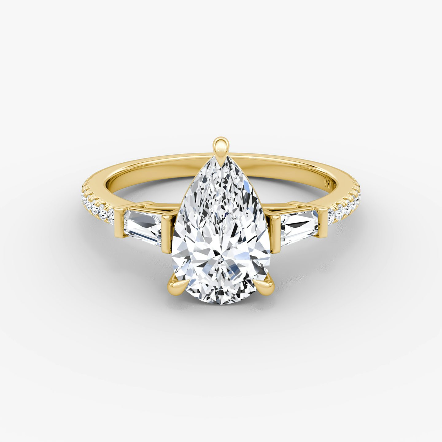 The Tapered Baguette Three Stone | Pear | 18k | Yellow Gold | bandAccent: Pavé | excludeFromFeed: null | diamondOrientation: vertical | caratWeight: other