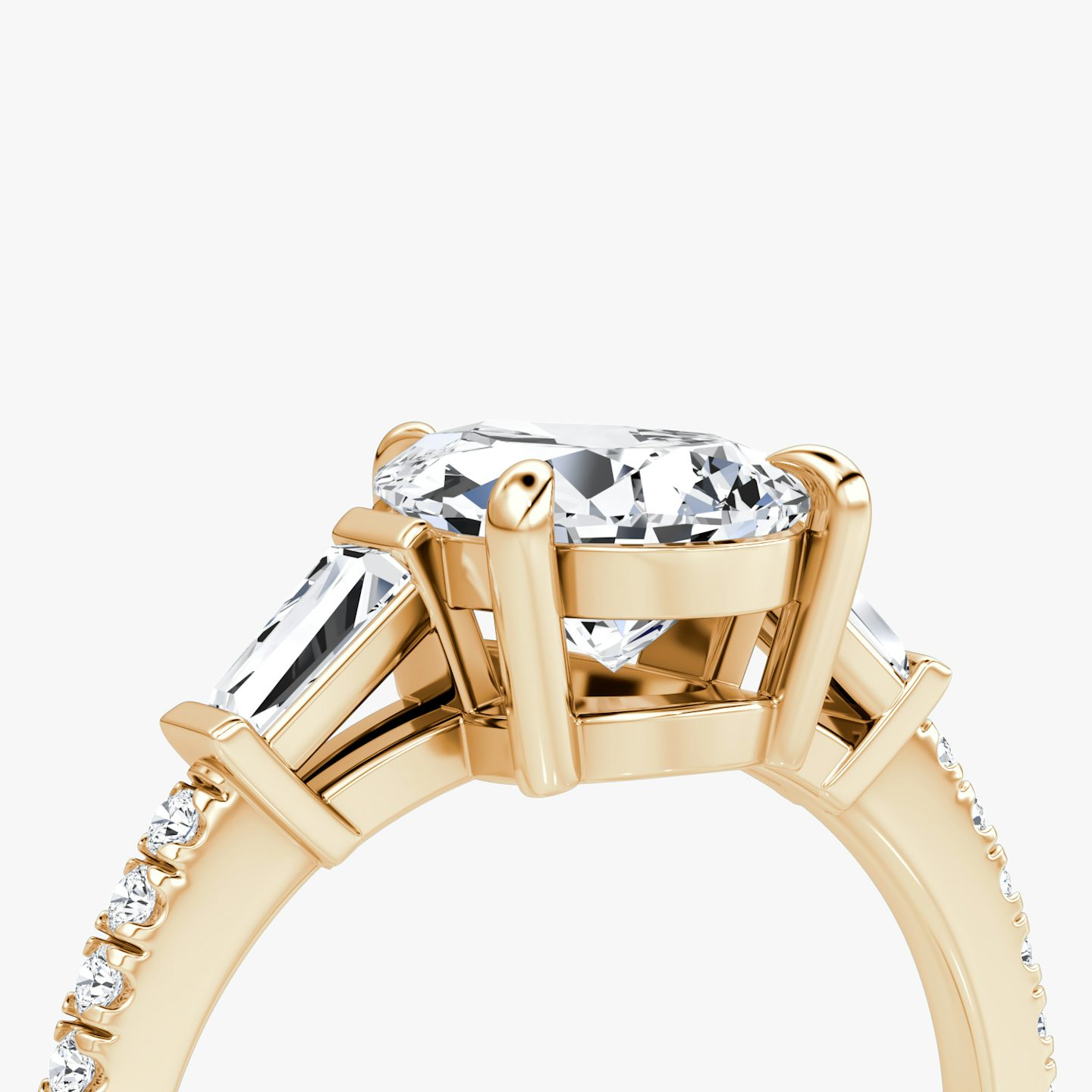 The Tapered Baguette Three Stone | Pear | 14k | Rose Gold | bandAccent: Pavé | excludeFromFeed: null | diamondOrientation: vertical | caratWeight: other