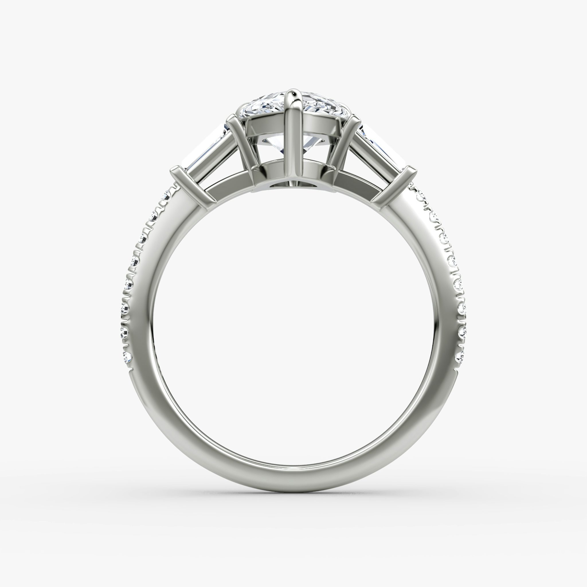 The Tapered Baguette Three Stone | Pear | 18k | White Gold | bandAccent: Pavé | excludeFromFeed: null | diamondOrientation: vertical | caratWeight: other