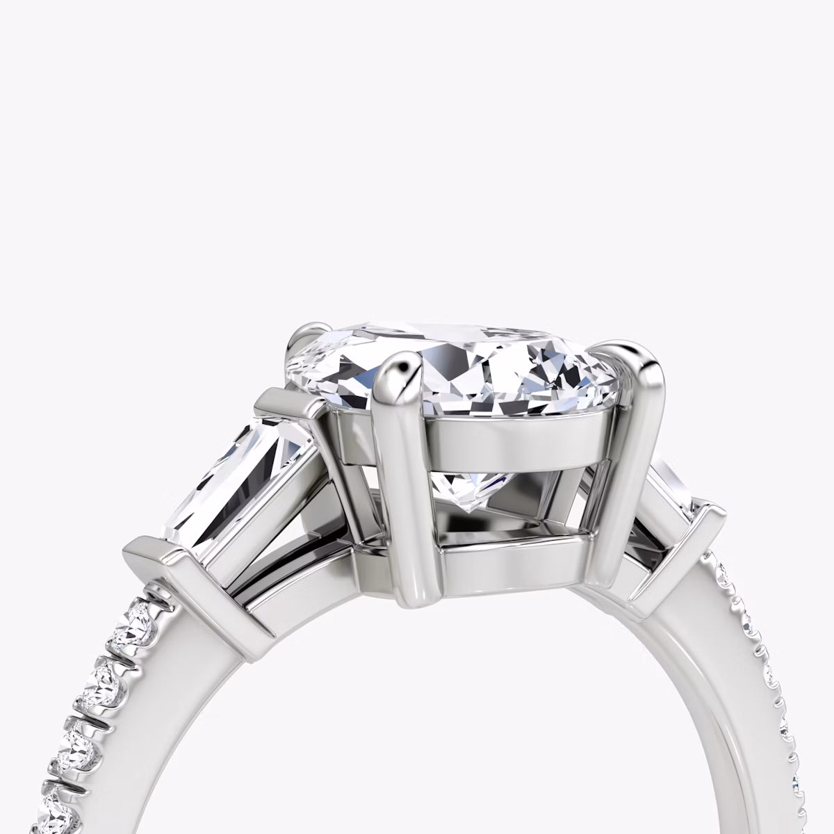 The Tapered Baguette Three Stone | Pear | 18k | White Gold | bandAccent: Pavé | caratWeight: 1.0ct | excludeFromFeed: null | diamondOrientation: vertical