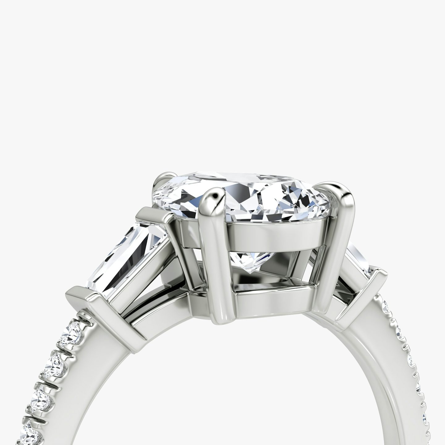 The Tapered Baguette Three Stone | Pear | 18k | White Gold | bandAccent: Pavé | excludeFromFeed: null | diamondOrientation: vertical | caratWeight: other