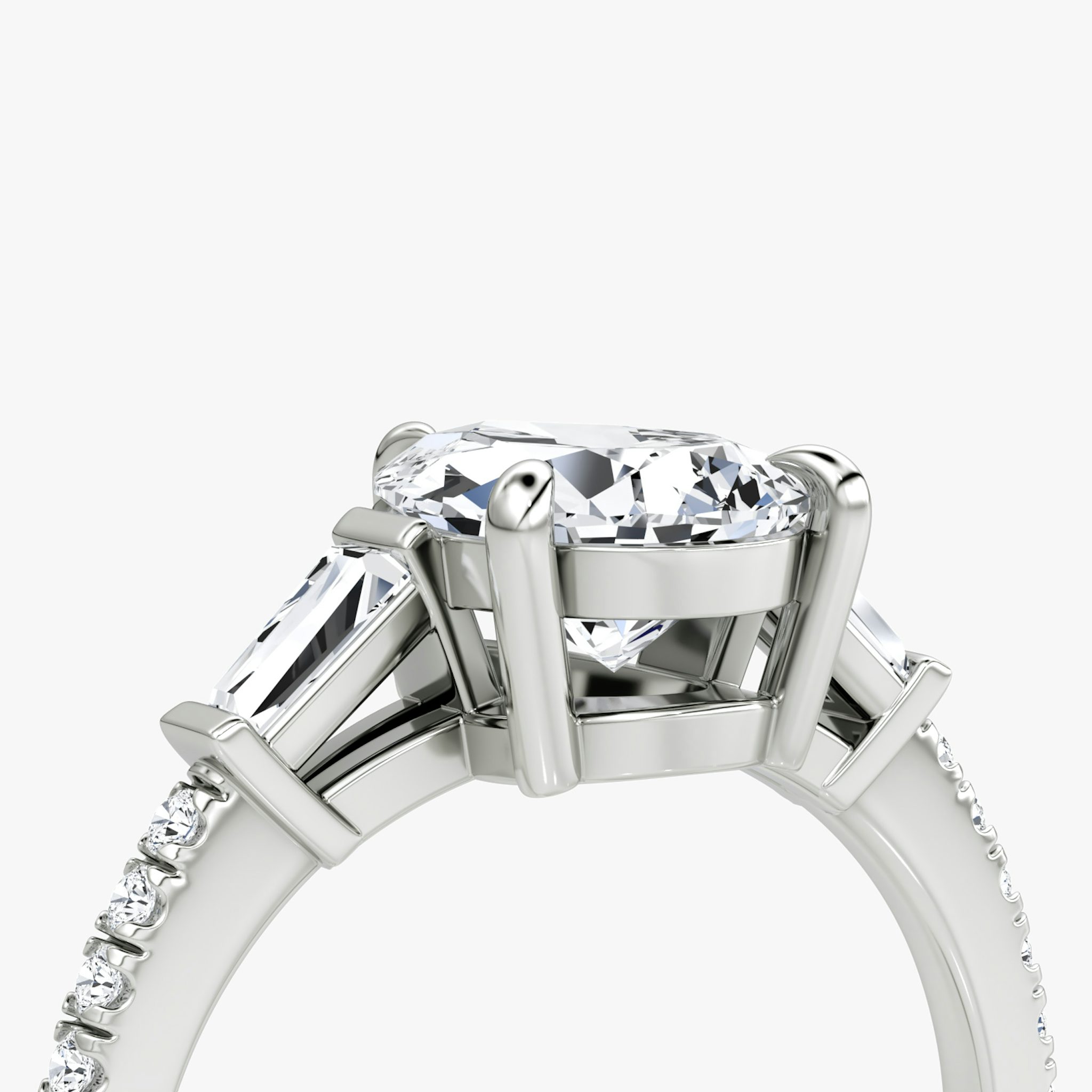 The Tapered Baguette Three Stone | Pear | 18k | White Gold | bandAccent: Pavé | excludeFromFeed: null | diamondOrientation: vertical | caratWeight: other