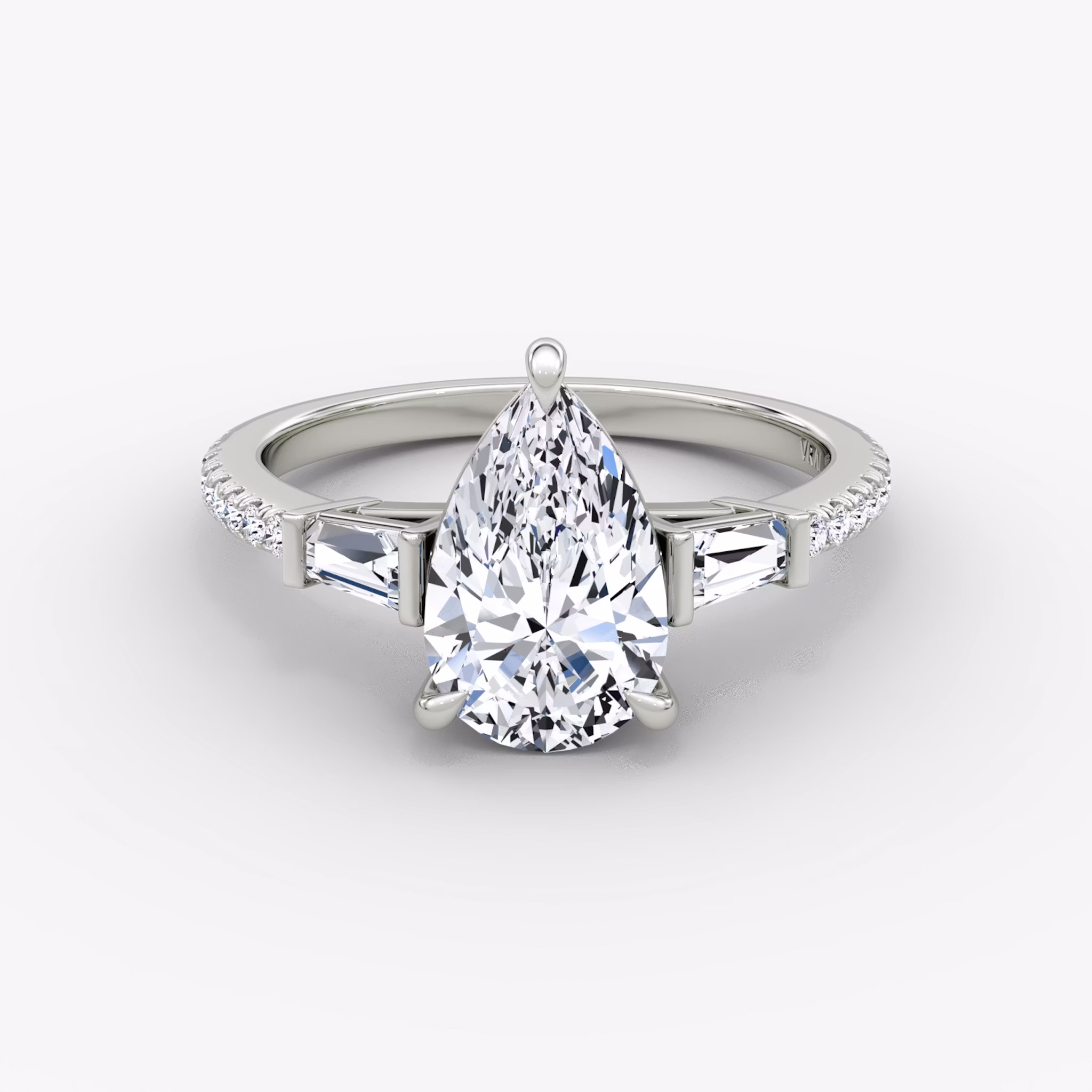 The Tapered Baguette Three Stone Pear | White Gold