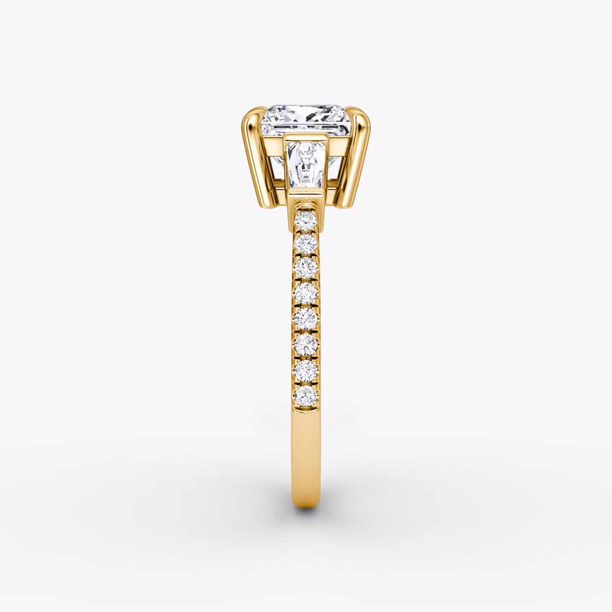 The Tapered Baguette Three Stone | Princess | 18k | Yellow Gold | bandAccent: Pavé | caratWeight: 1.0ct | excludeFromFeed: null | diamondOrientation: vertical