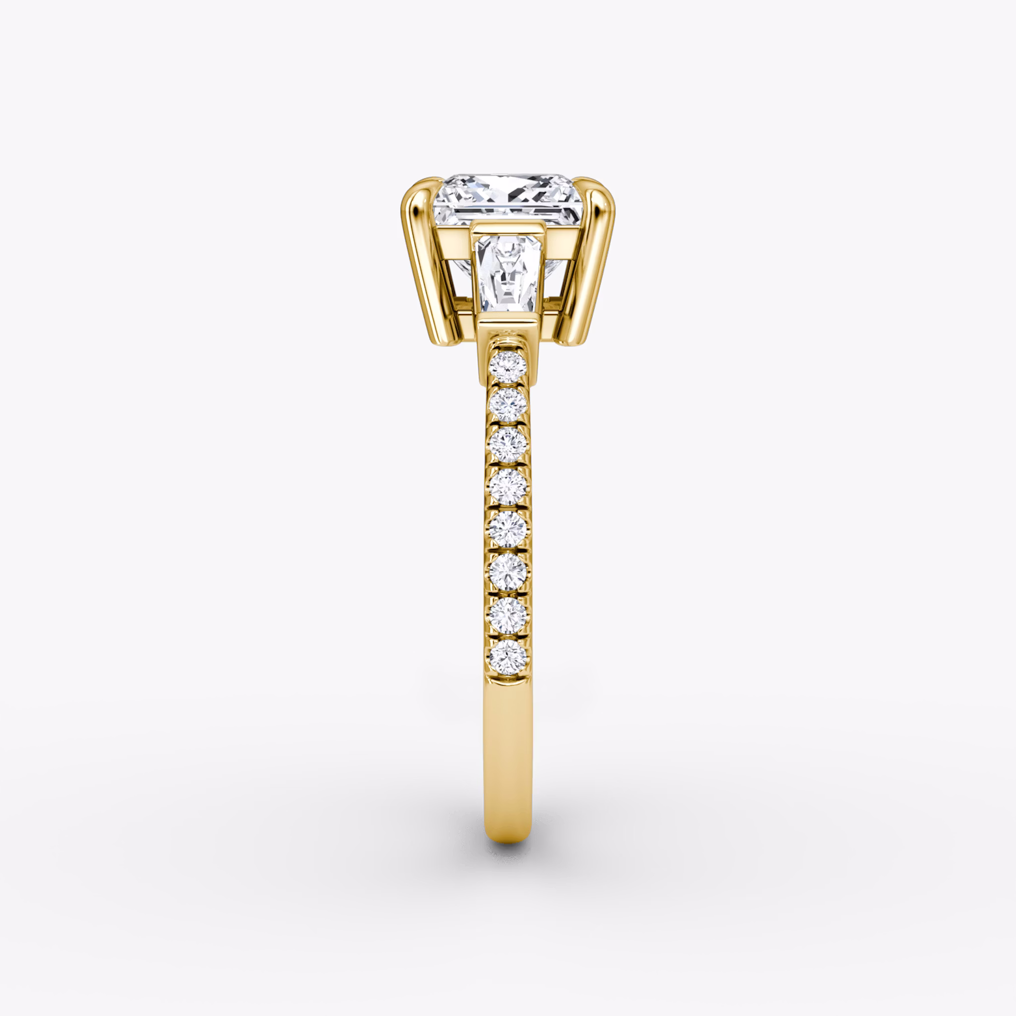 The Tapered Baguette Three Stone | Princess | 18k | Yellow Gold | bandAccent: Pavé | excludeFromFeed: null | diamondOrientation: vertical | caratWeight: other