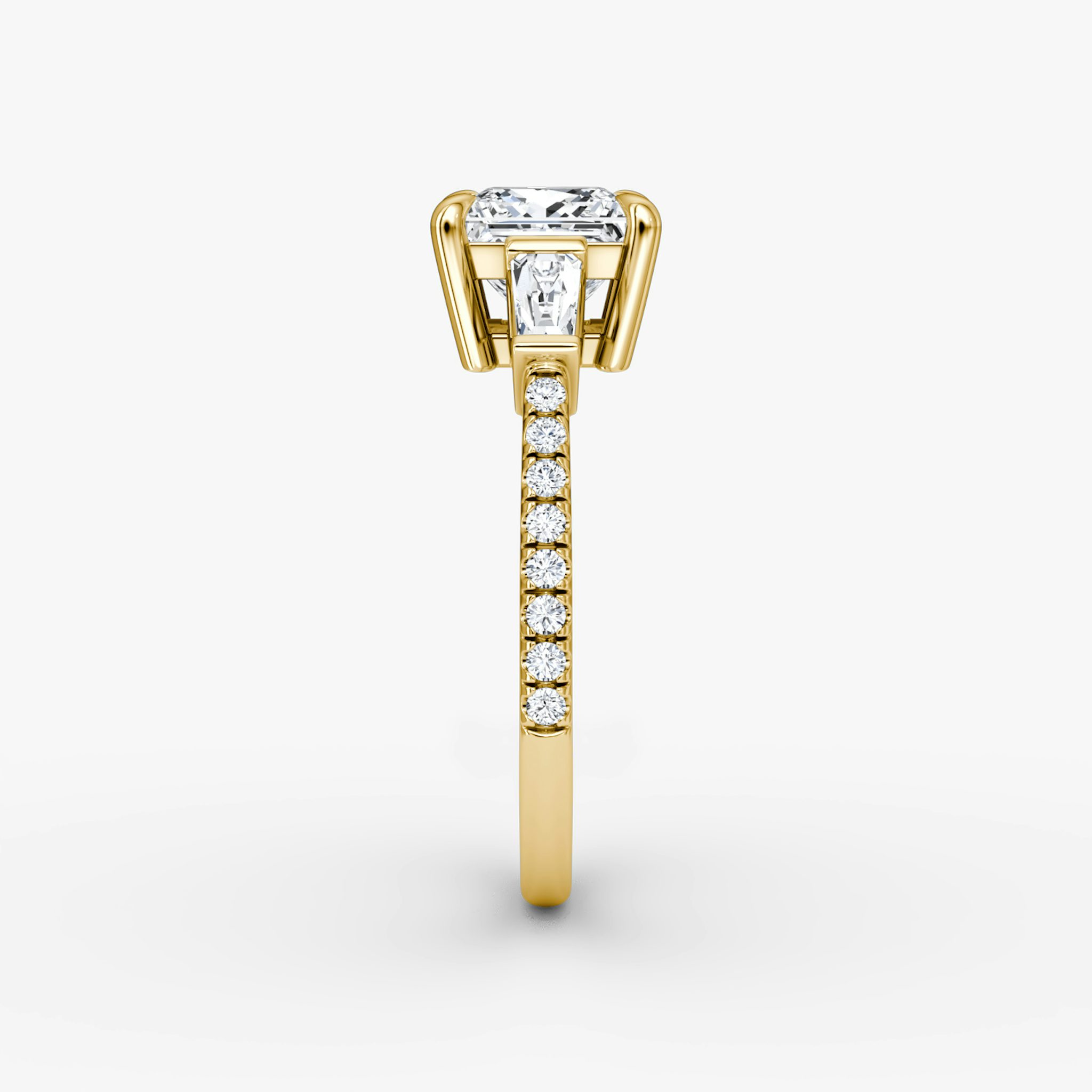 The Tapered Baguette Three Stone | Princess | 18k | Yellow Gold | bandAccent: Pavé | excludeFromFeed: null | diamondOrientation: vertical | caratWeight: other
