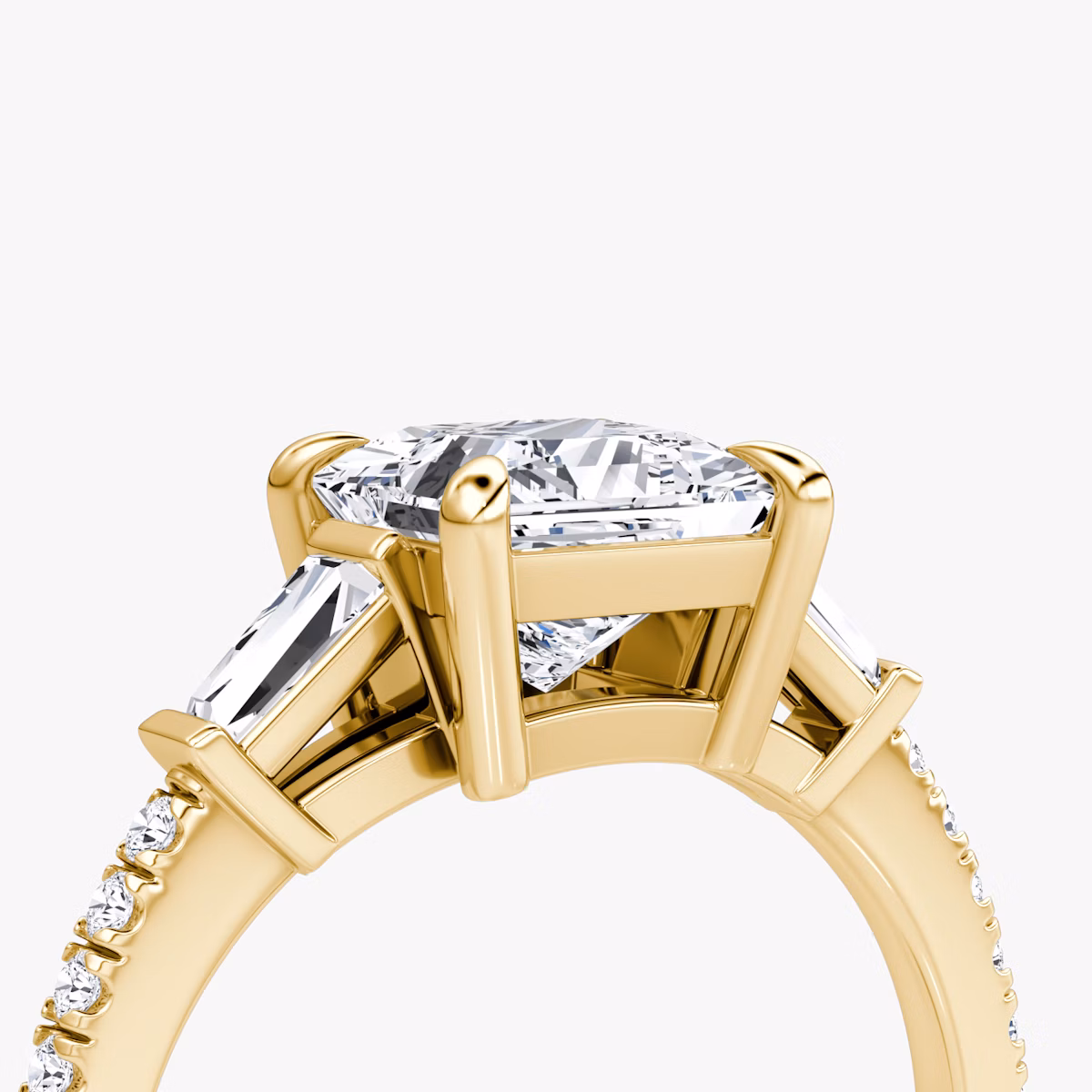 The Tapered Baguette Three Stone | Princess | 18k | Yellow Gold | bandAccent: Pavé | caratWeight: 1.0ct | excludeFromFeed: null | diamondOrientation: vertical