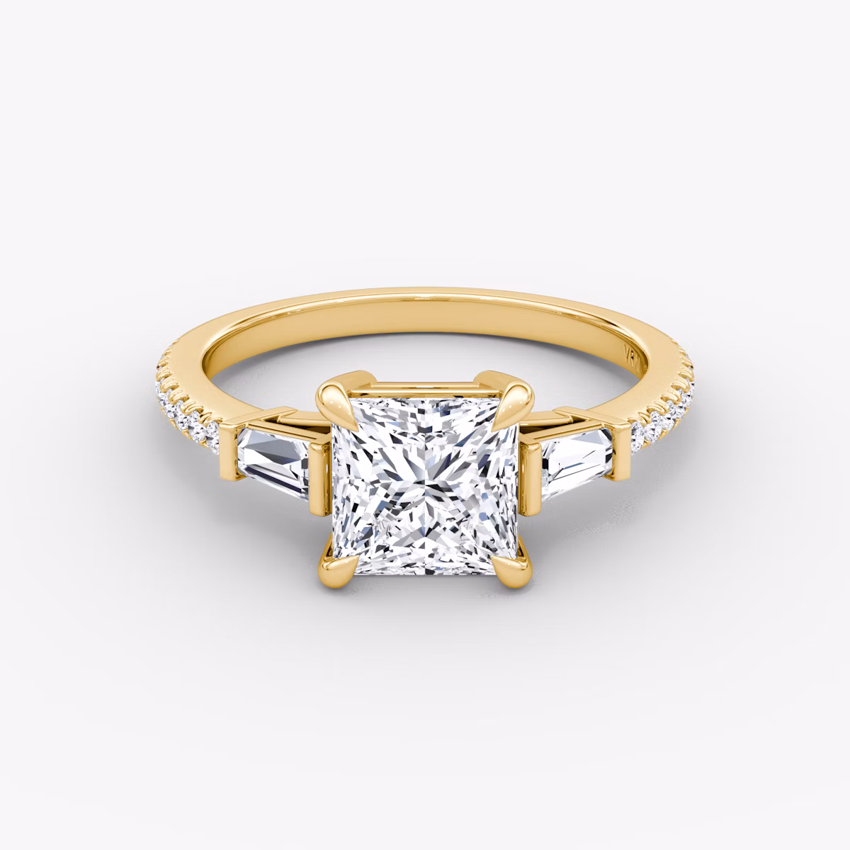 The Tapered Baguette Three Stone | Princess | 18k | Yellow Gold | bandAccent: Pavé | caratWeight: 1.0ct | excludeFromFeed: null | diamondOrientation: vertical