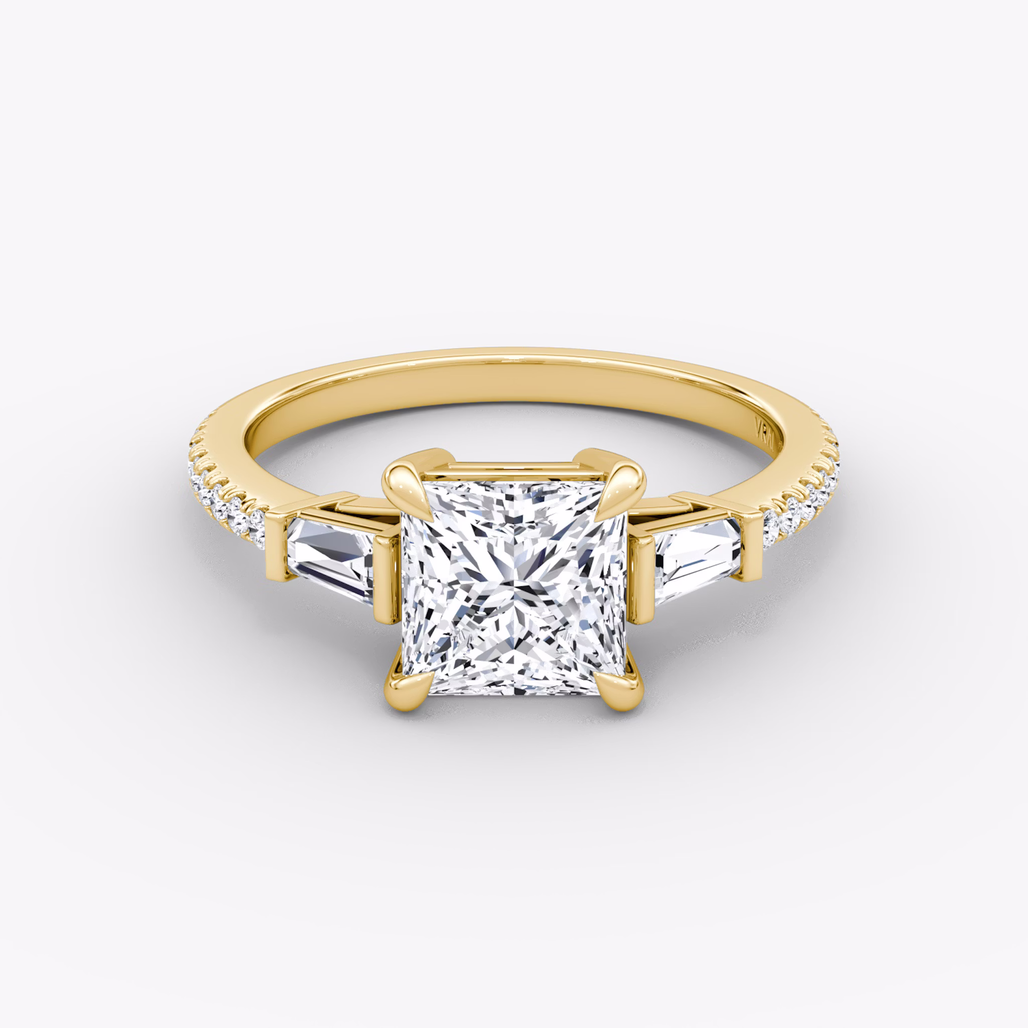 The Tapered Baguette Three Stone | Princess | 18k | Yellow Gold | bandAccent: Pavé | excludeFromFeed: null | diamondOrientation: vertical | caratWeight: other