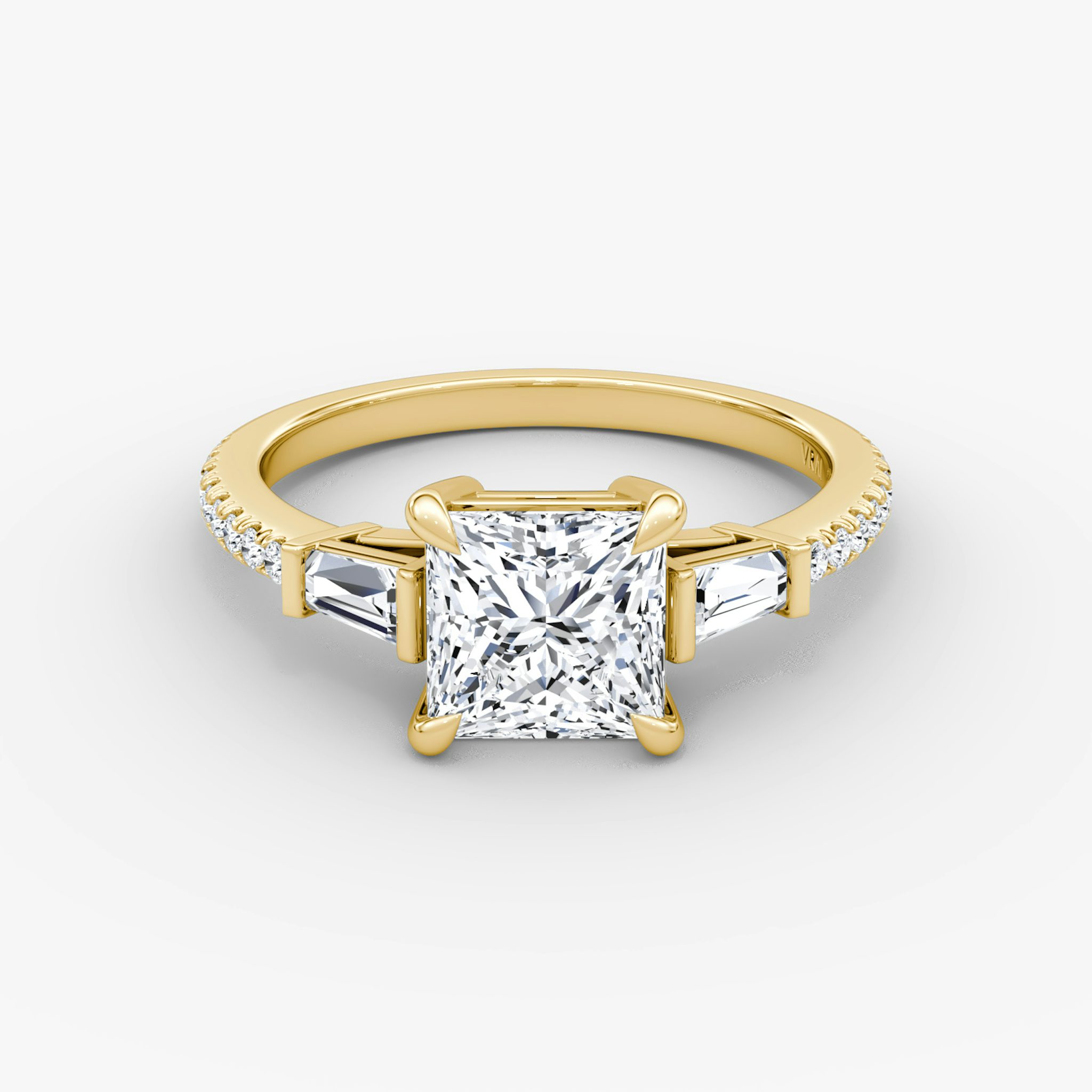 The Tapered Baguette Three Stone | Princess | 18k | Yellow Gold | bandAccent: Pavé | excludeFromFeed: null | diamondOrientation: vertical | caratWeight: other