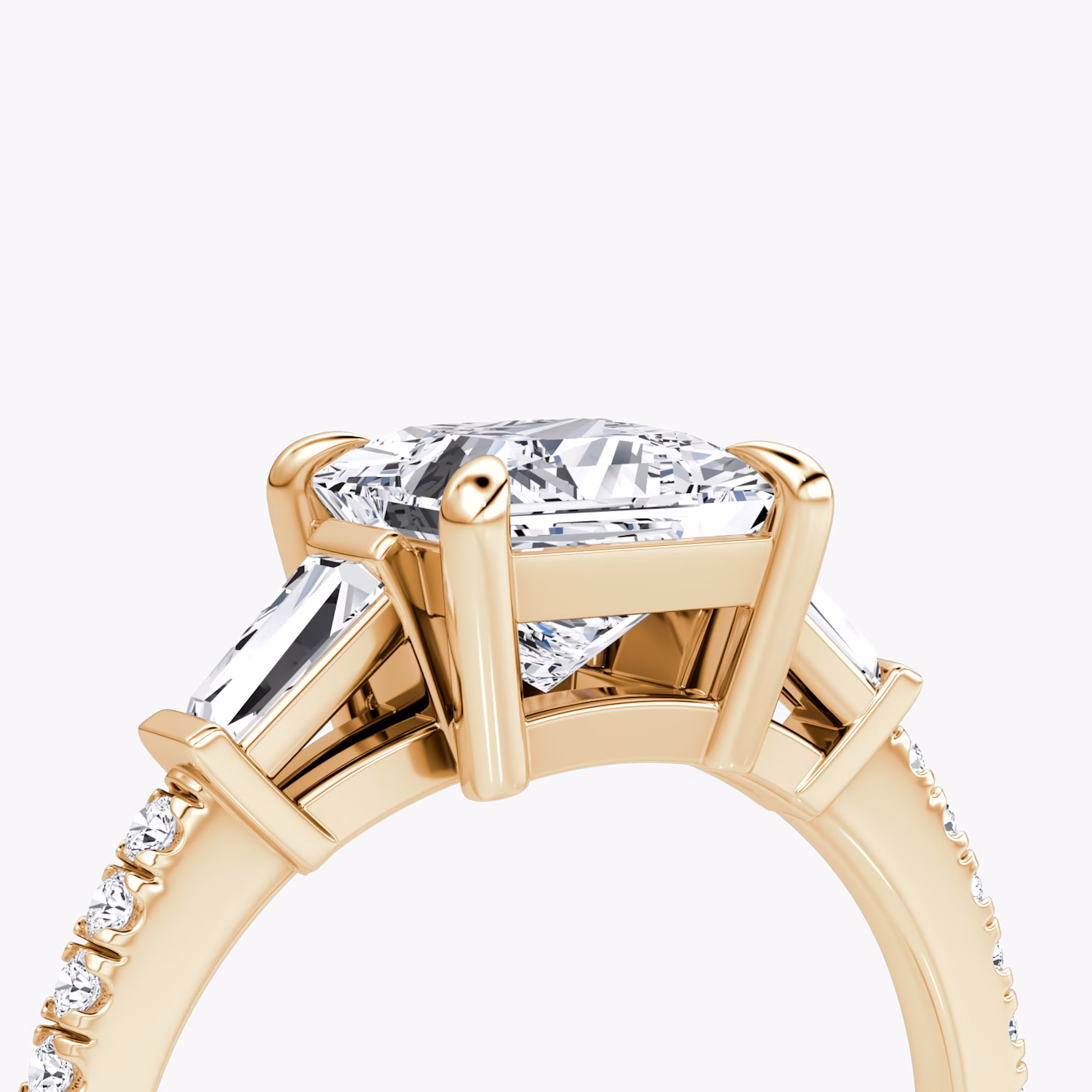 The Tapered Baguette Three Stone | Princess | 14k | Rose Gold | bandAccent: Pavé | excludeFromFeed: null | diamondOrientation: vertical | caratWeight: other