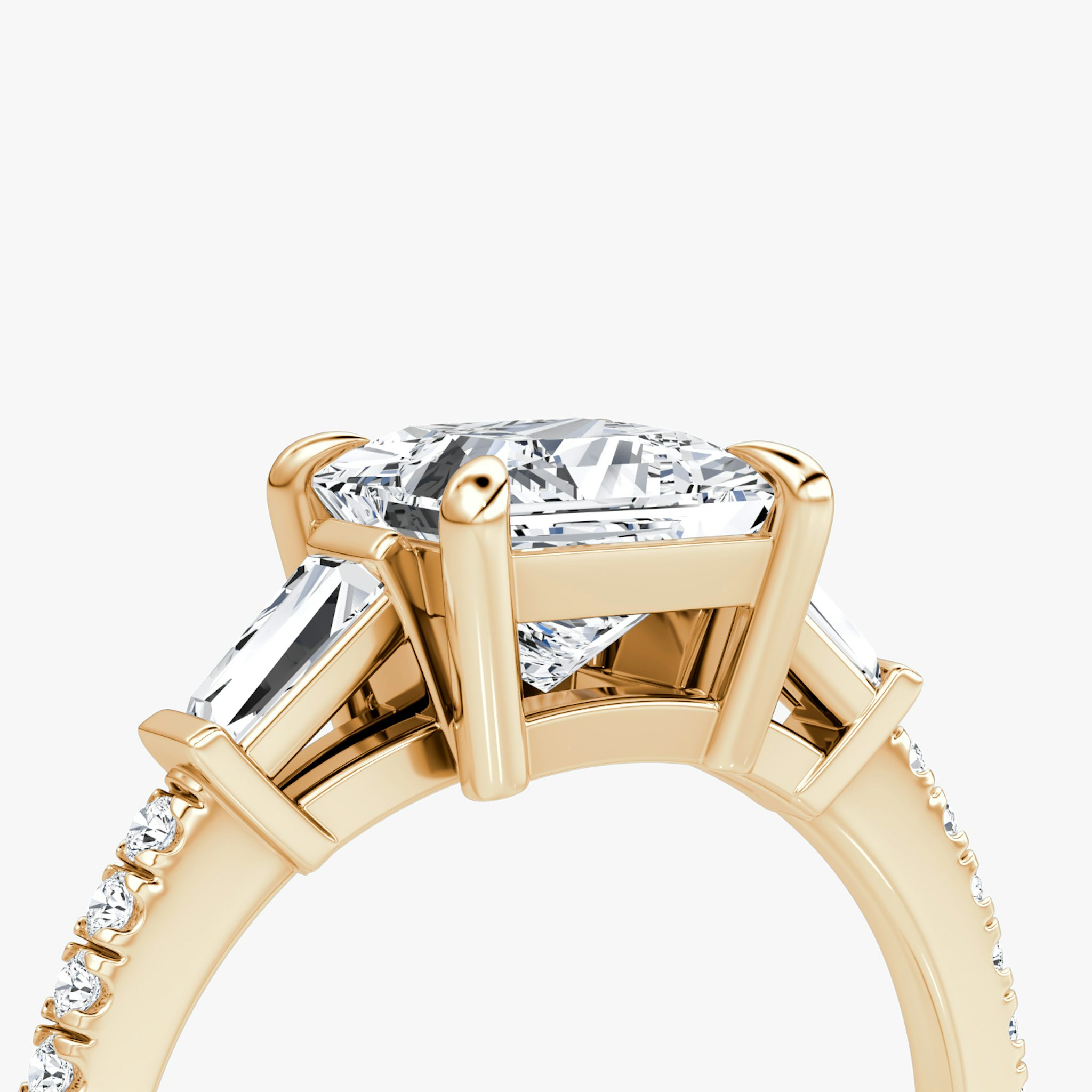 The Tapered Baguette Three Stone | Princess | 14k | Rose Gold | bandAccent: Pavé | excludeFromFeed: null | diamondOrientation: vertical | caratWeight: other