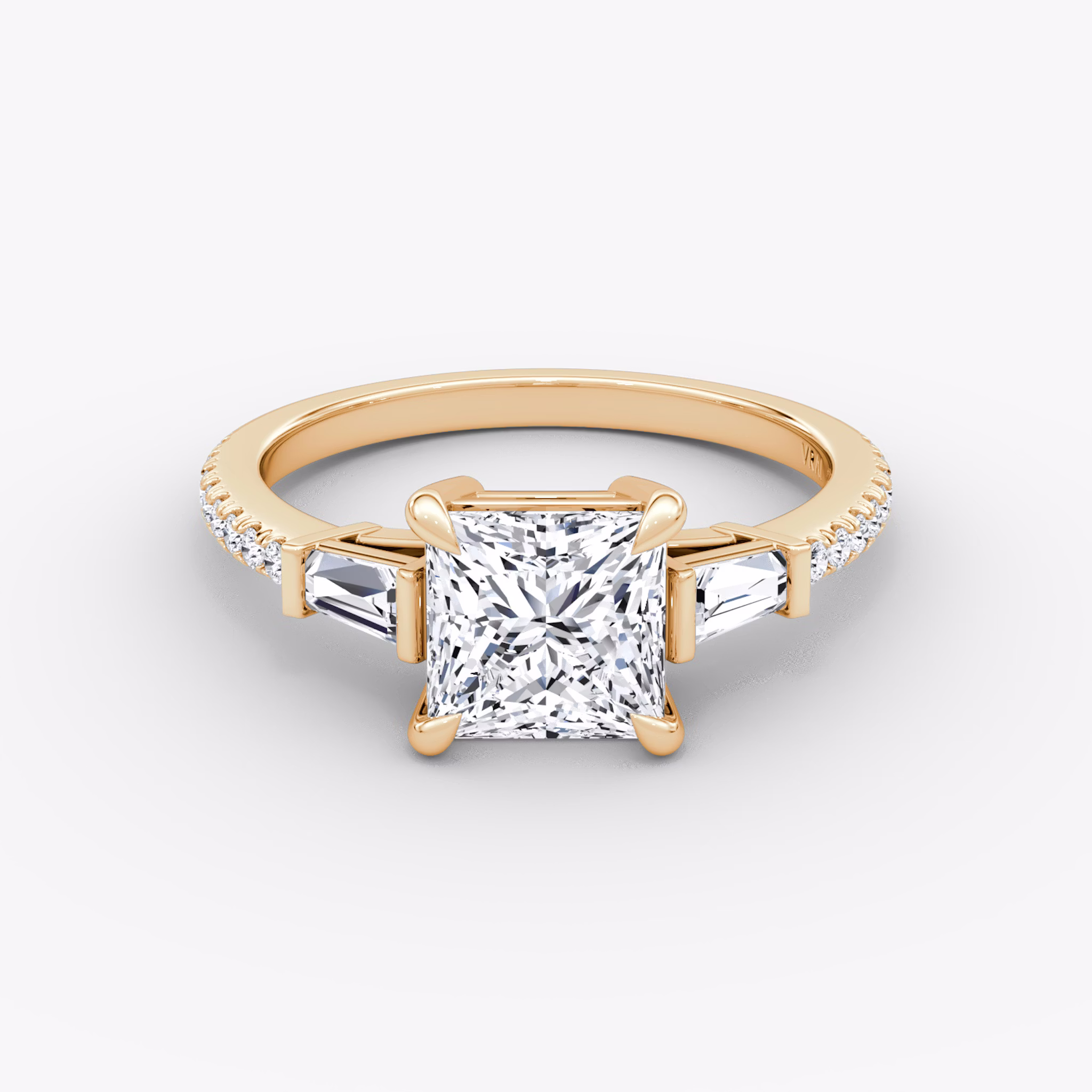 The Tapered Baguette Three Stone | Princess | 14k | Rose Gold | bandAccent: Pavé | excludeFromFeed: null | diamondOrientation: vertical | caratWeight: other