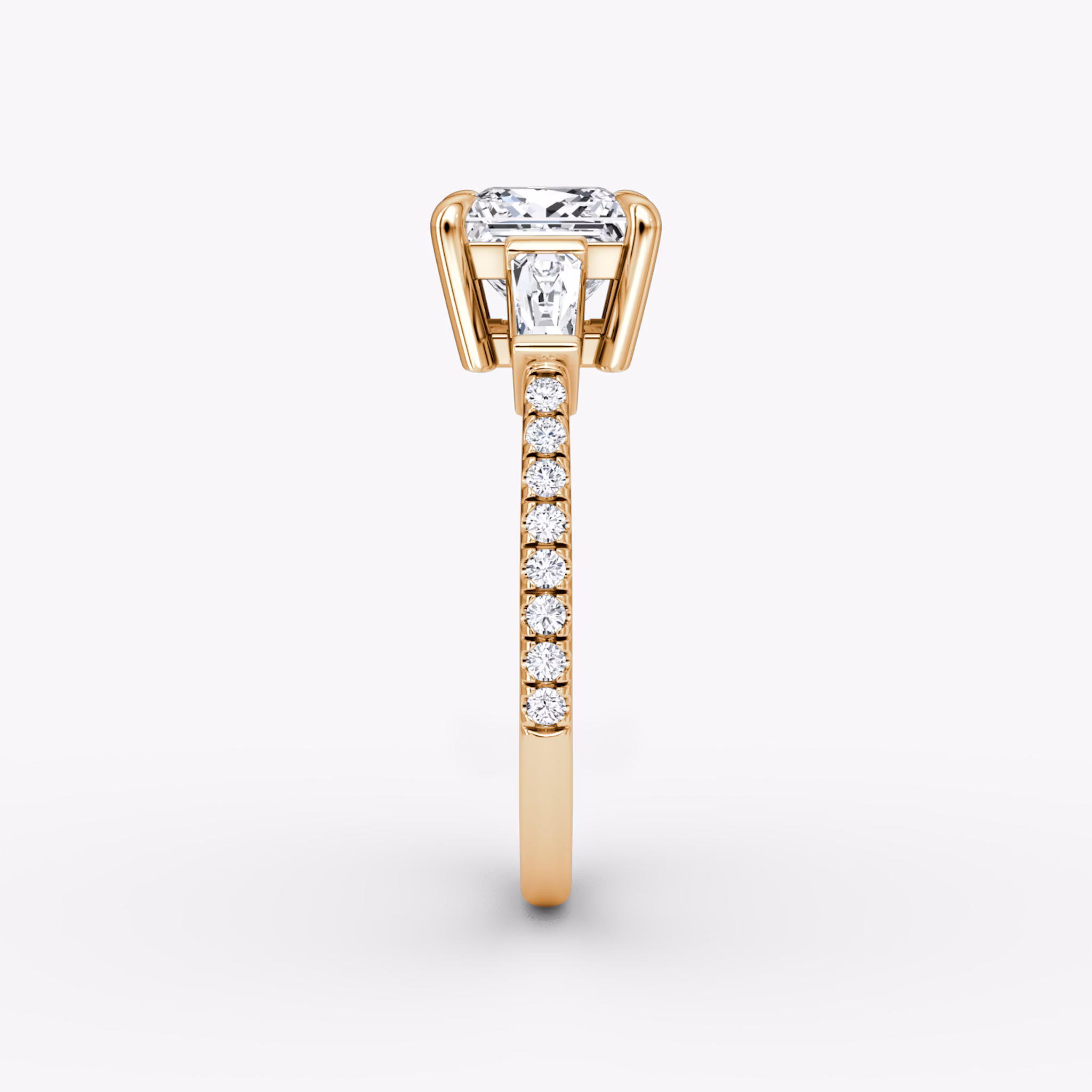 The Tapered Baguette Three Stone | Princess | 14k | Rose Gold | bandAccent: Pavé | excludeFromFeed: null | diamondOrientation: vertical | caratWeight: other