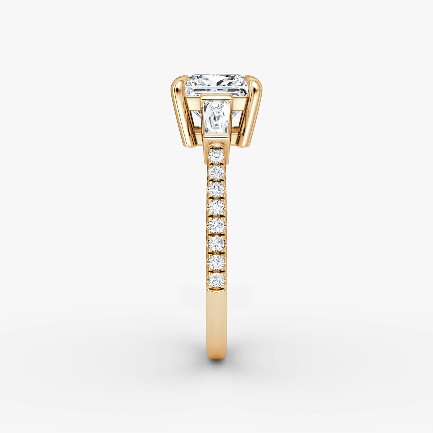 The Tapered Baguette Three Stone | Princess | 14k | Rose Gold | bandAccent: Pavé | excludeFromFeed: null | diamondOrientation: vertical | caratWeight: other