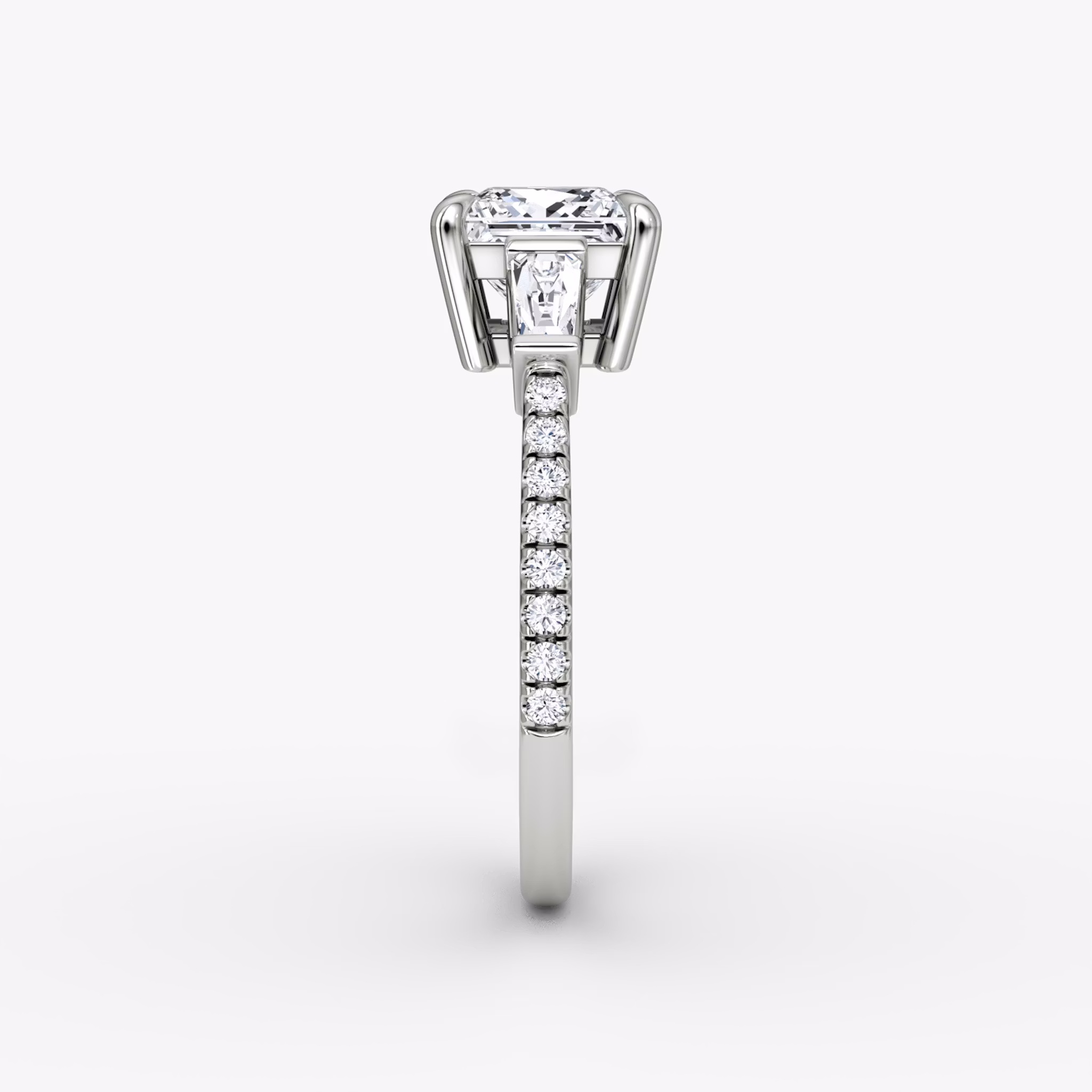 The Tapered Baguette Three Stone | Princess | 18k | White Gold | bandAccent: Pavé | excludeFromFeed: null | diamondOrientation: vertical | caratWeight: other