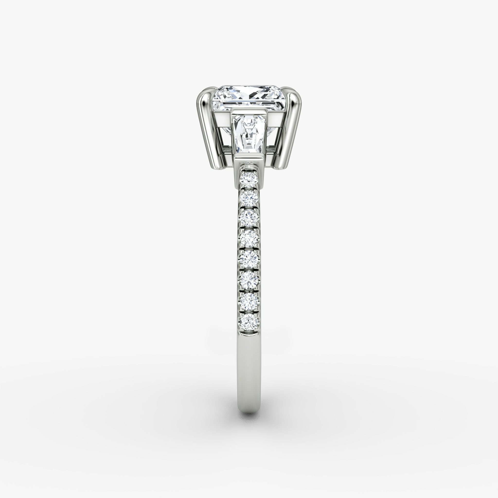 The Tapered Baguette Three Stone | Princess | 18k | White Gold | bandAccent: Pavé | excludeFromFeed: null | diamondOrientation: vertical | caratWeight: other