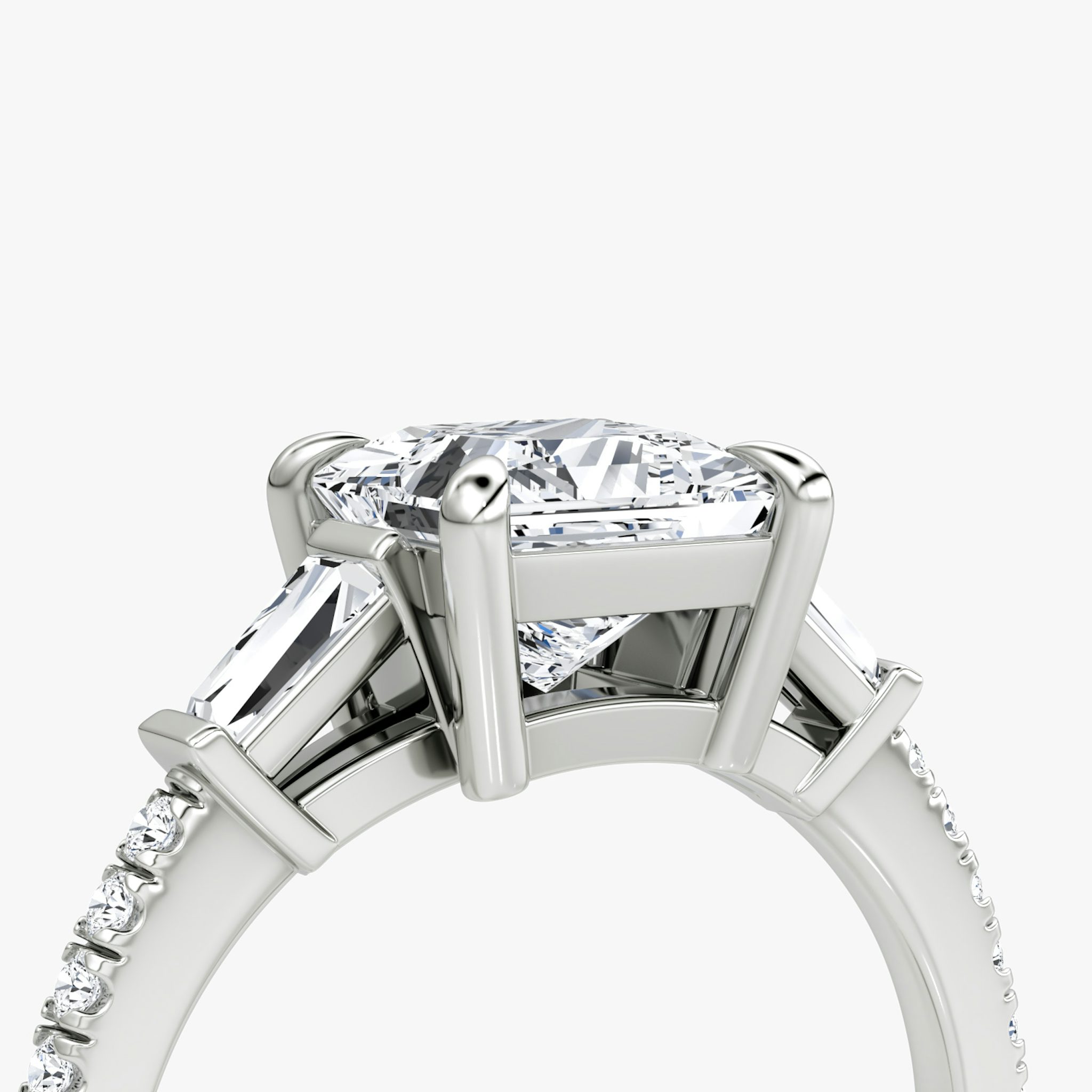 The Tapered Baguette Three Stone | Princess | 18k | White Gold | bandAccent: Pavé | excludeFromFeed: null | diamondOrientation: vertical | caratWeight: other