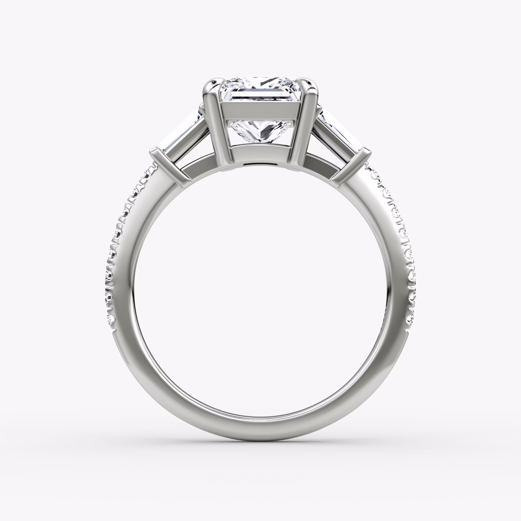 The Tapered Baguette Three Stone | Princess | 18k | White Gold | bandAccent: Pavé | excludeFromFeed: null | diamondOrientation: vertical | caratWeight: other