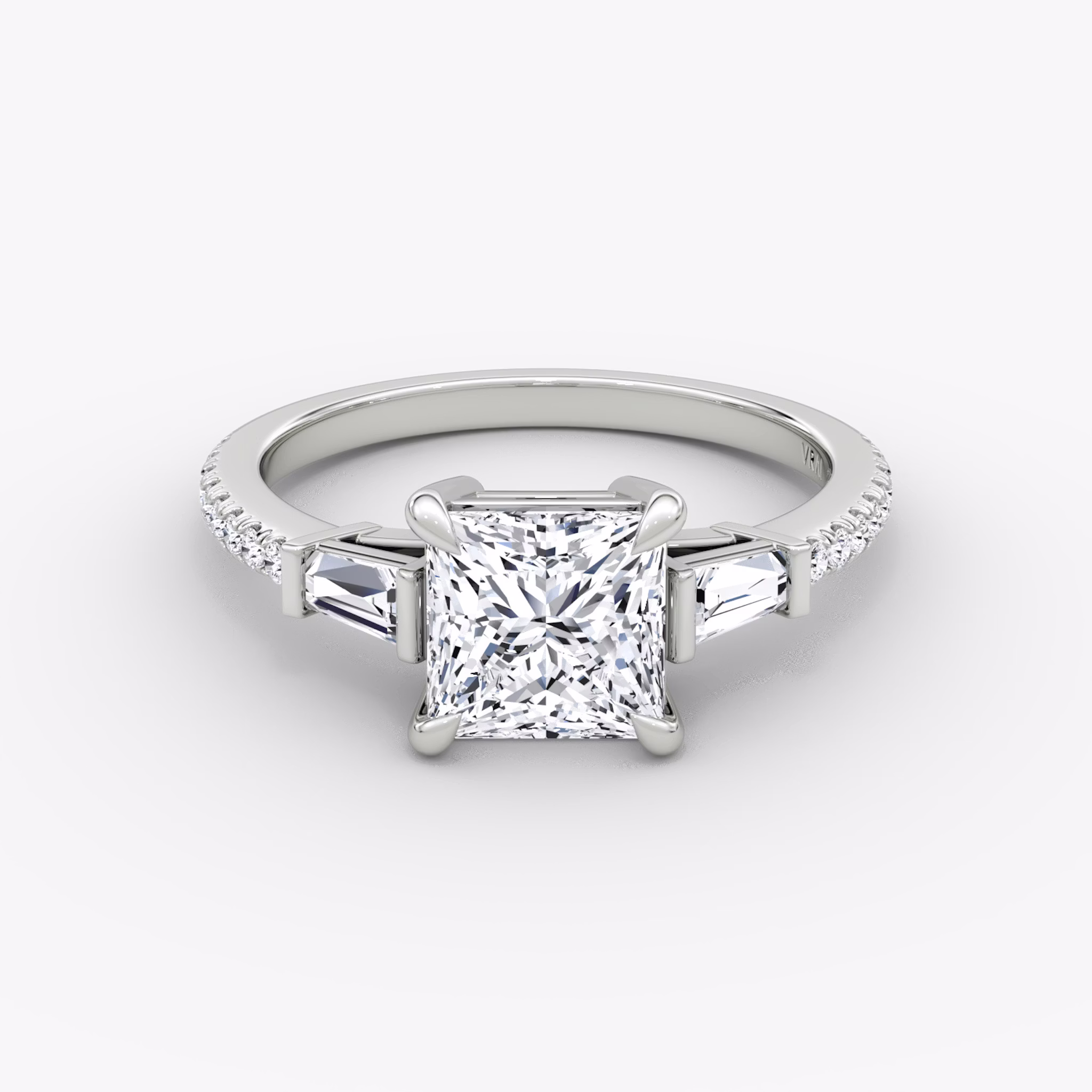 The Tapered Baguette Three Stone | Princess | 18k | White Gold | bandAccent: Pavé | excludeFromFeed: null | diamondOrientation: vertical | caratWeight: other