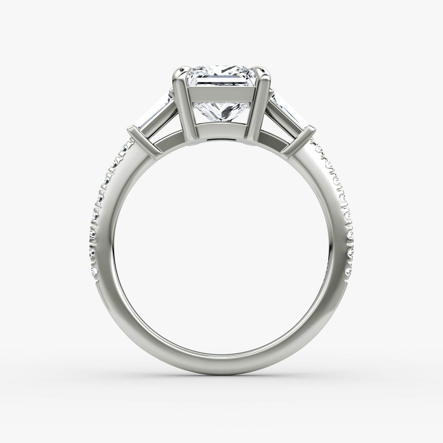 The Tapered Baguette Three Stone | Princess | Platinum | bandAccent: Pavé | excludeFromFeed: null | diamondOrientation: vertical | caratWeight: other