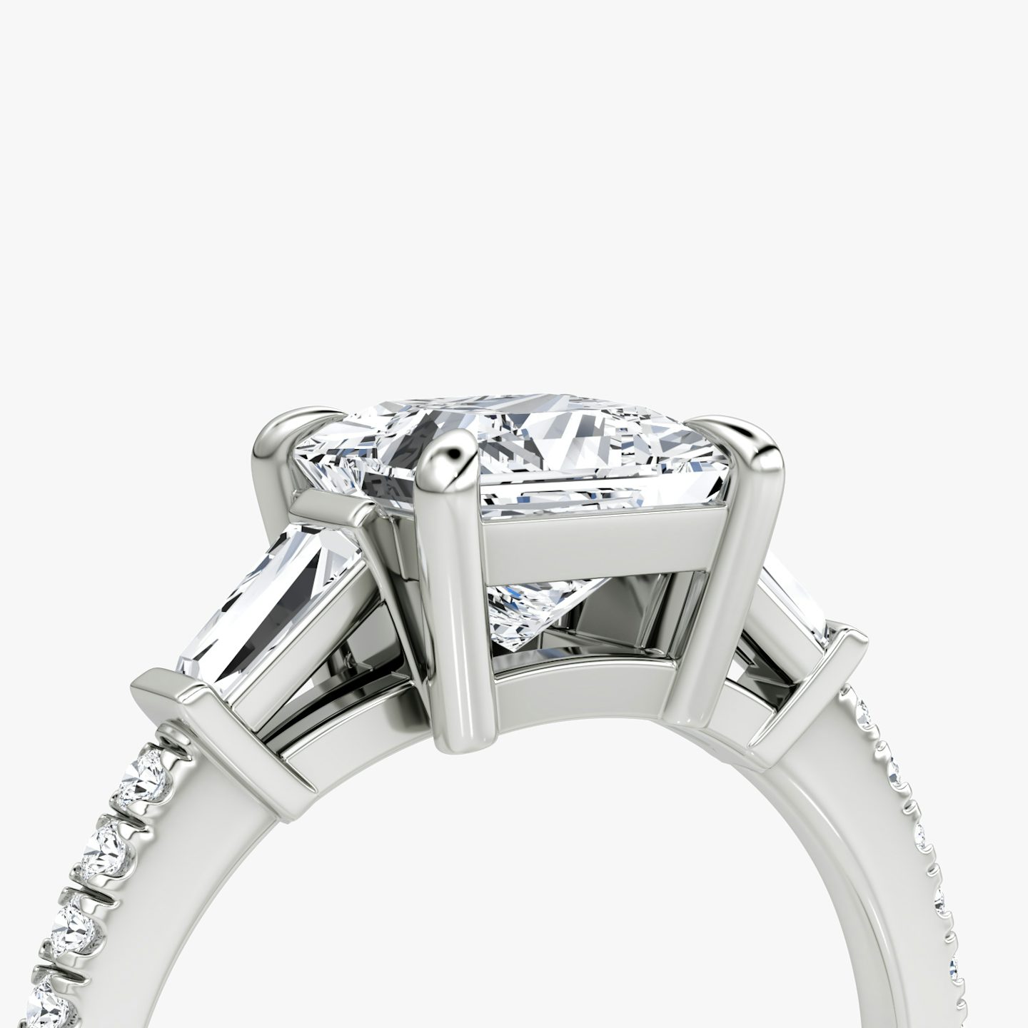 The Tapered Baguette Three Stone | Princess | Platinum | bandAccent: Pavé | excludeFromFeed: null | diamondOrientation: vertical | caratWeight: other