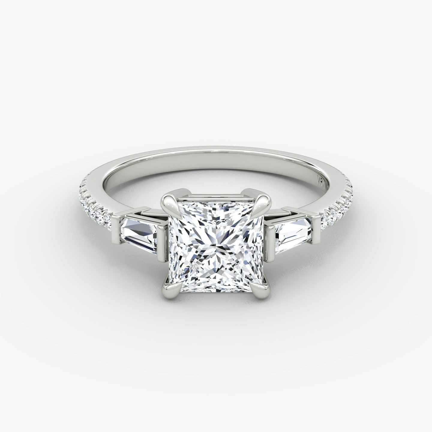 The Tapered Baguette Three Stone | Princess | Platinum | bandAccent: Pavé | excludeFromFeed: null | diamondOrientation: vertical | caratWeight: other