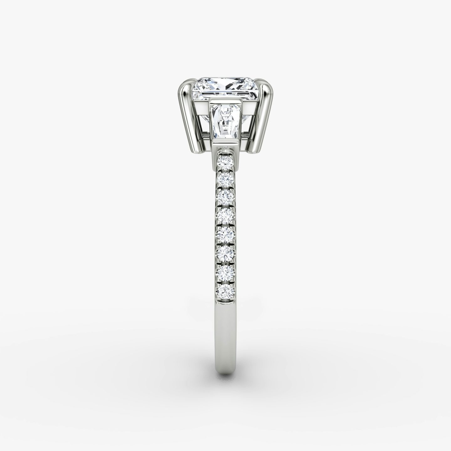 The Tapered Baguette Three Stone | Princess | Platinum | bandAccent: Pavé | excludeFromFeed: null | diamondOrientation: vertical | caratWeight: other
