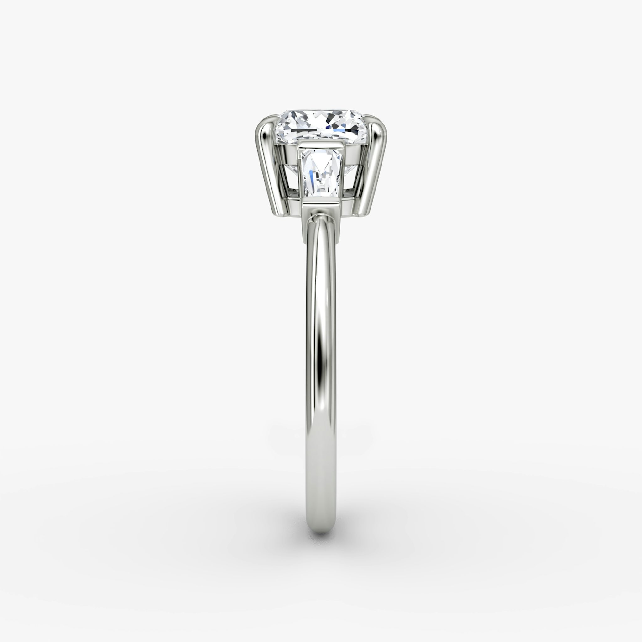 The Tapered Baguette Three Stone | Cushion | Platinum | bandAccent: Plain | excludeFromFeed: null | diamondOrientation: vertical | caratWeight: other