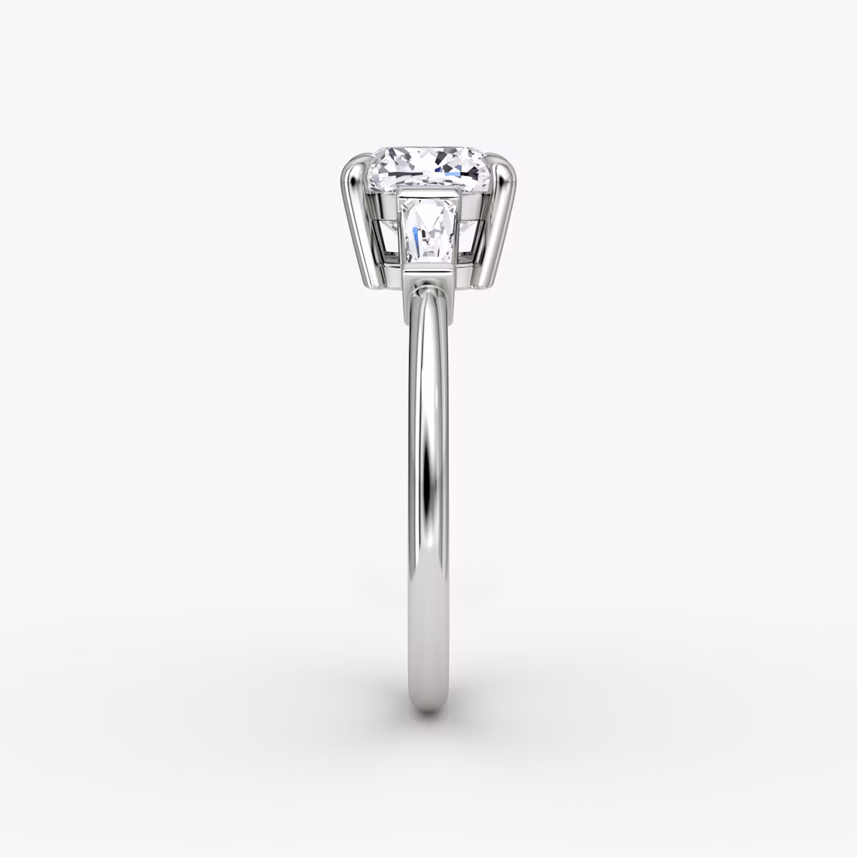 The Tapered Baguette Three Stone | Cushion | 18k | White Gold | bandAccent: Plain | caratWeight: 1.0ct | excludeFromFeed: null | diamondOrientation: vertical