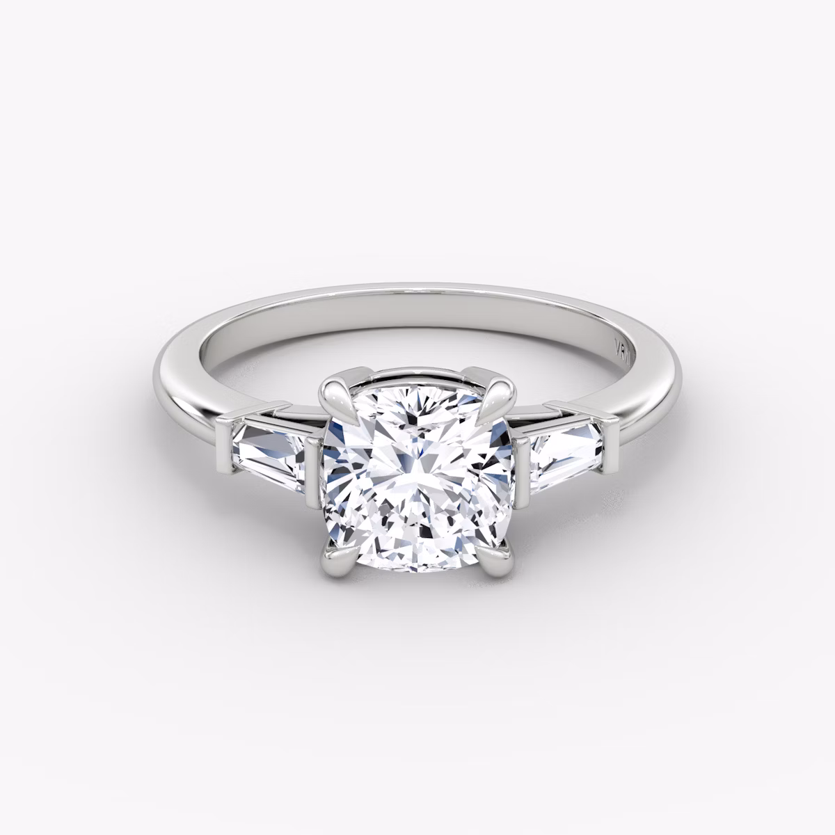 The Tapered Baguette Three Stone | Cushion | 18k | White Gold | bandAccent: Plain | caratWeight: 1.0ct | excludeFromFeed: null | diamondOrientation: vertical