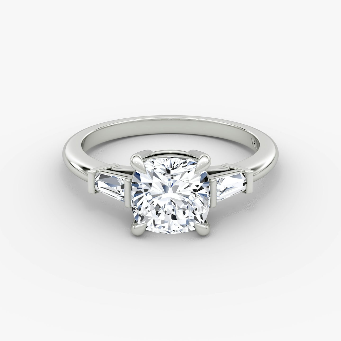 The Tapered Baguette Three Stone | Cushion | 18k | White Gold | bandAccent: Plain | excludeFromFeed: null | diamondOrientation: vertical | caratWeight: other