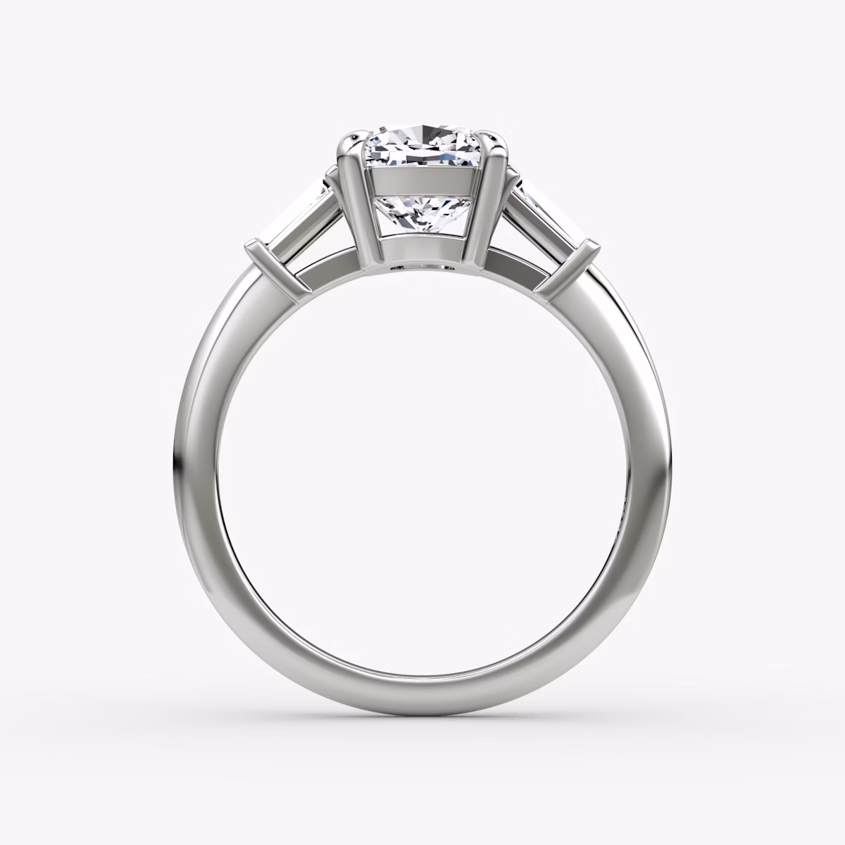 The Tapered Baguette Three Stone | Cushion | 18k | White Gold | bandAccent: Plain | caratWeight: 1.0ct | excludeFromFeed: null | diamondOrientation: vertical