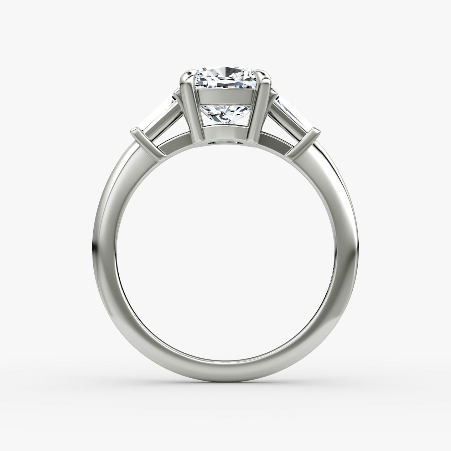 The Tapered Baguette Three Stone | Cushion | 18k | White Gold | bandAccent: Plain | excludeFromFeed: null | diamondOrientation: vertical | caratWeight: other