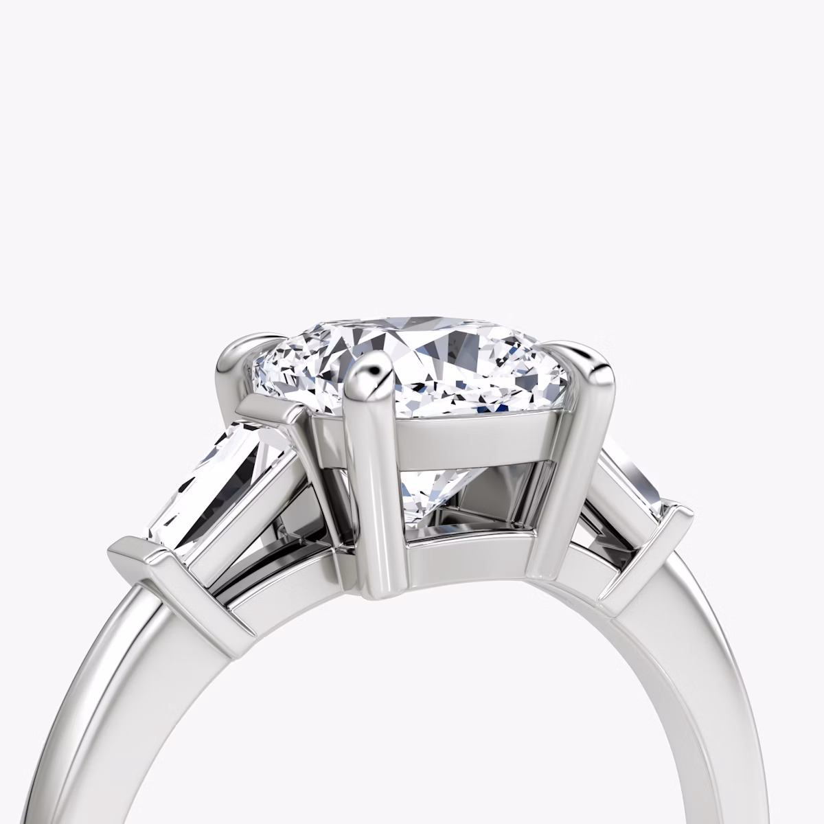 The Tapered Baguette Three Stone | Cushion | 18k | White Gold | bandAccent: Plain | caratWeight: 1.0ct | excludeFromFeed: null | diamondOrientation: vertical
