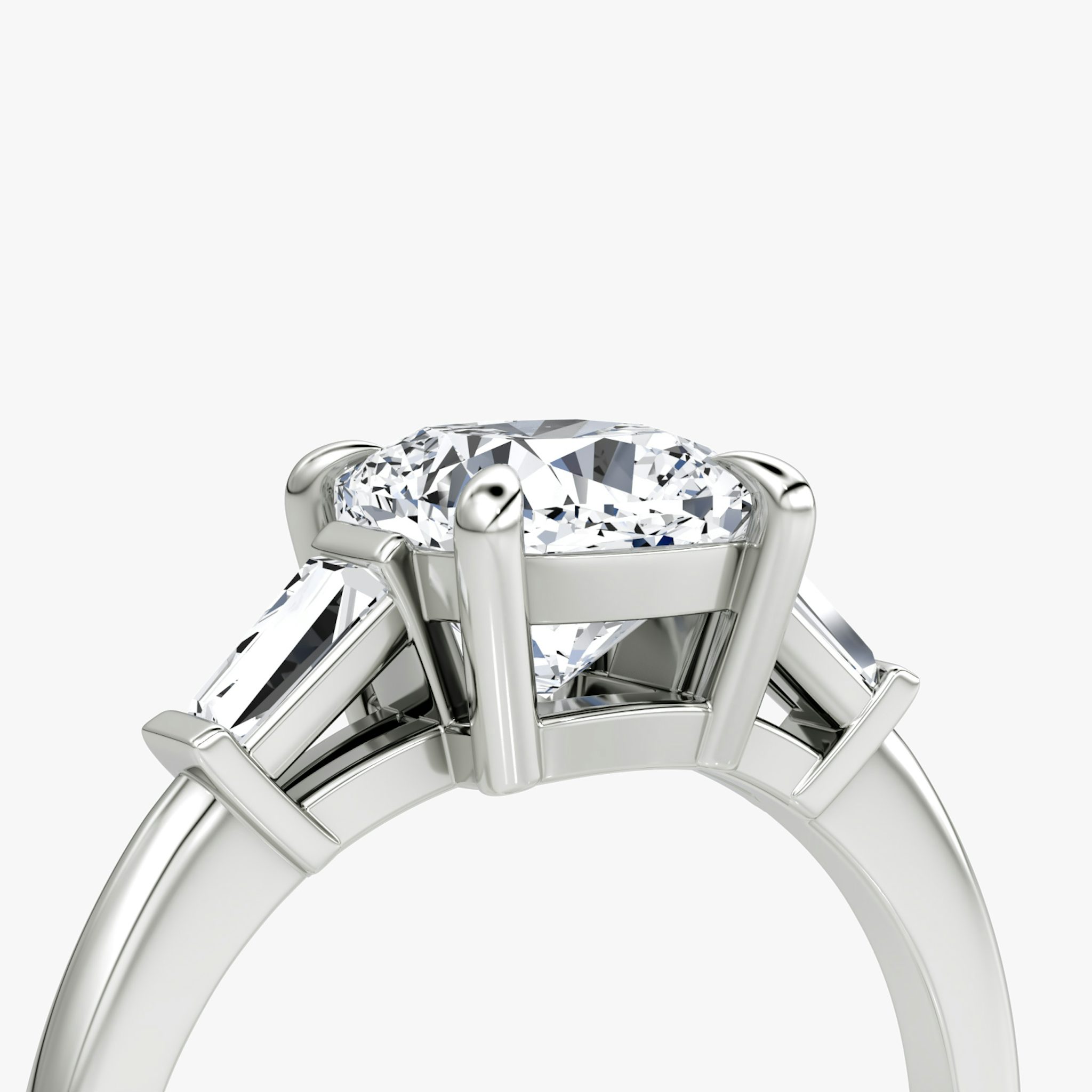 The Tapered Baguette Three Stone | Cushion | 18k | White Gold | bandAccent: Plain | excludeFromFeed: null | diamondOrientation: vertical | caratWeight: other