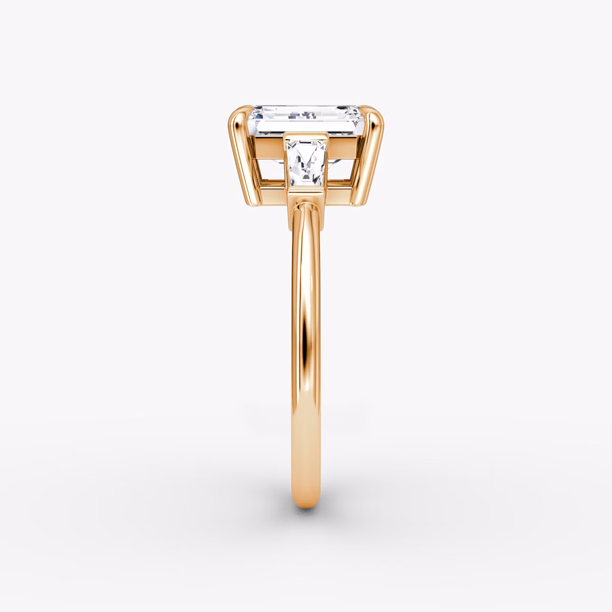The Tapered Baguette Three Stone | Emerald | 14k | Rose Gold | bandAccent: Plain | caratWeight: 1.0ct | excludeFromFeed: null | diamondOrientation: vertical