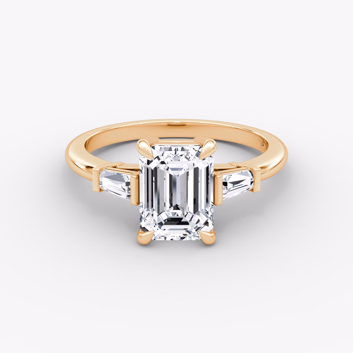 The Tapered Baguette Three Stone | Emerald | 14k | Rose Gold | bandAccent: Plain | caratWeight: 1.0ct | excludeFromFeed: null | diamondOrientation: vertical