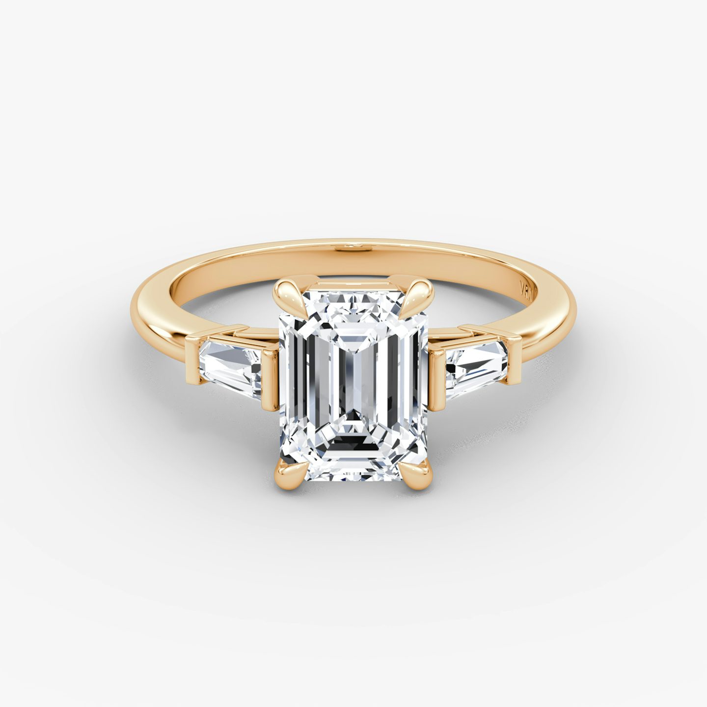 The Tapered Baguette Three Stone | Emerald | 14k | Rose Gold | bandAccent: Plain | excludeFromFeed: null | diamondOrientation: vertical | caratWeight: other