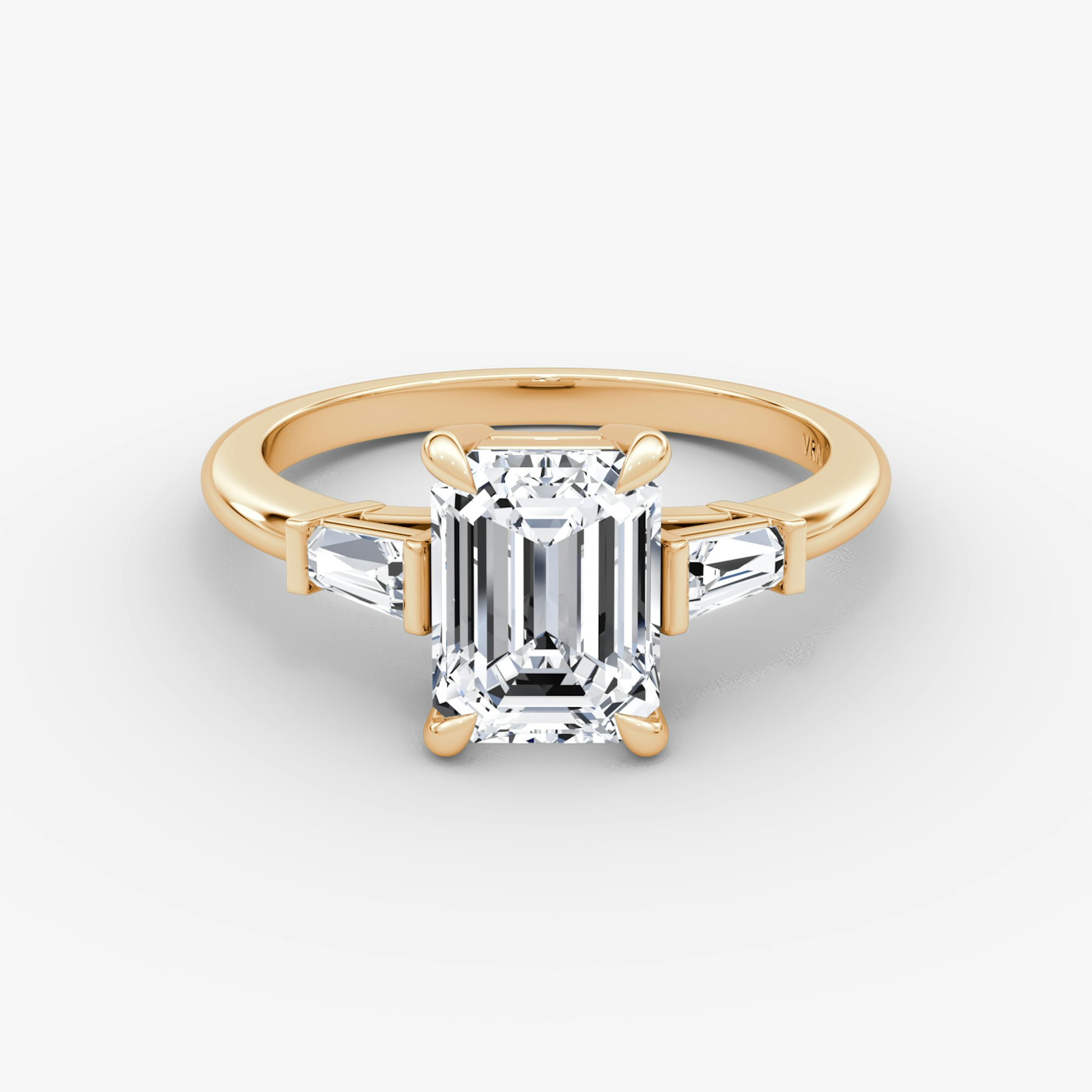 The Tapered Baguette Three Stone | Emerald | 14k | Rose Gold | bandAccent: Plain | excludeFromFeed: null | diamondOrientation: vertical | caratWeight: other