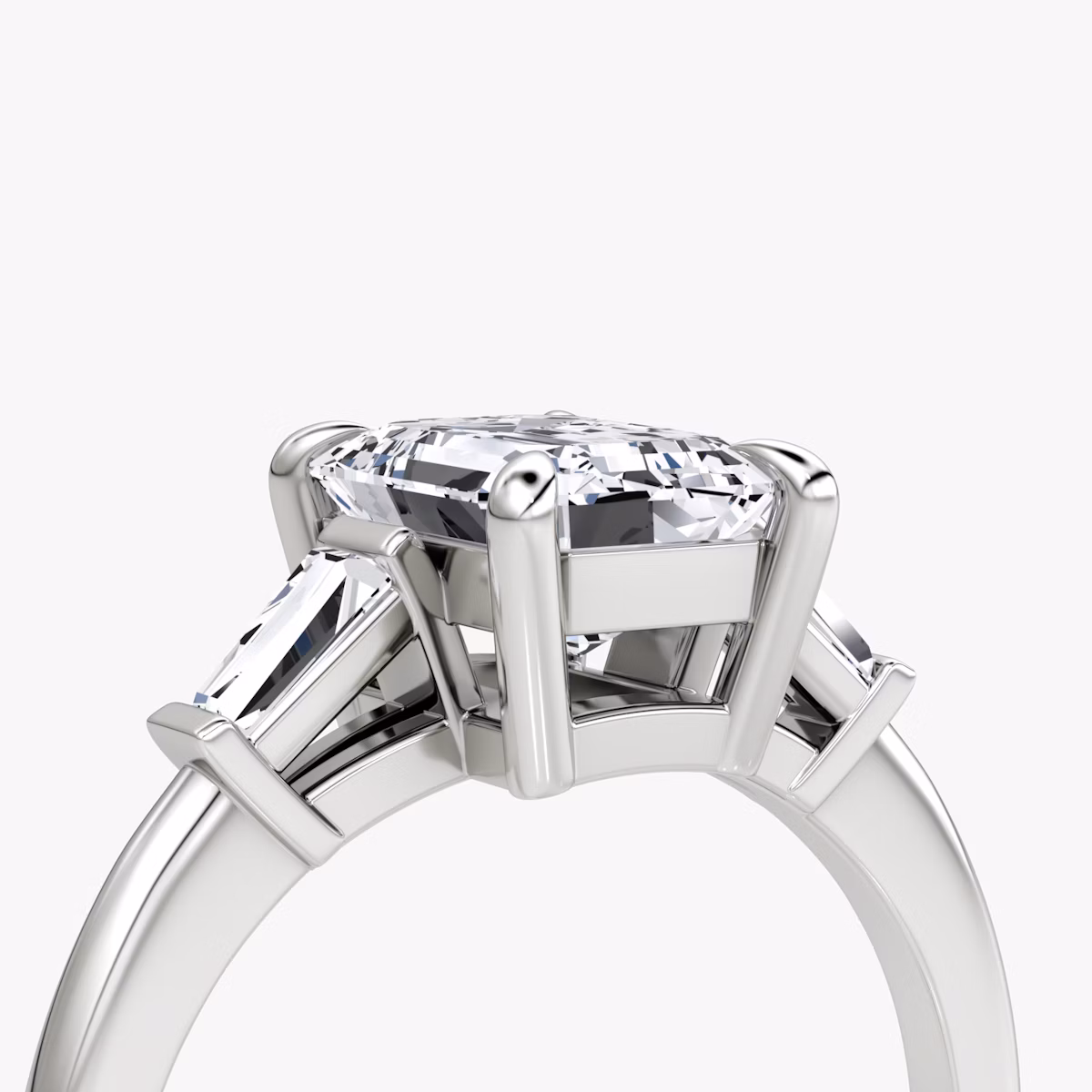 The Tapered Baguette Three Stone | Emerald | 18k | White Gold | bandAccent: Plain | caratWeight: 1.0ct | excludeFromFeed: null | diamondOrientation: vertical