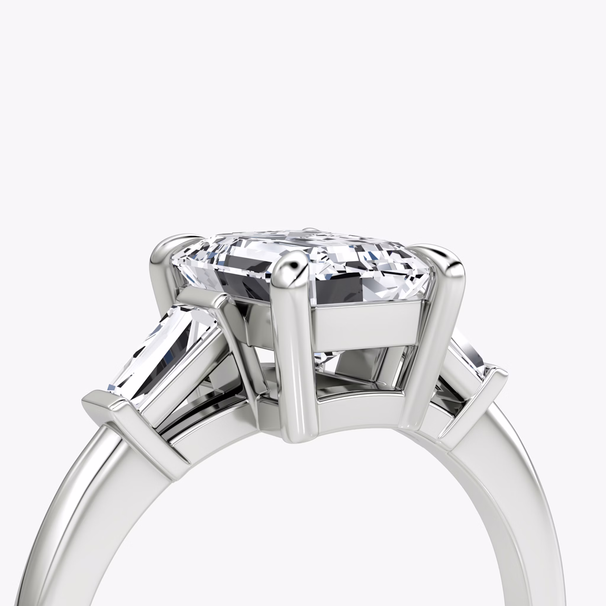 The Tapered Baguette Three Stone | Emerald | 18k | White Gold | bandAccent: Plain | excludeFromFeed: null | diamondOrientation: vertical | caratWeight: other