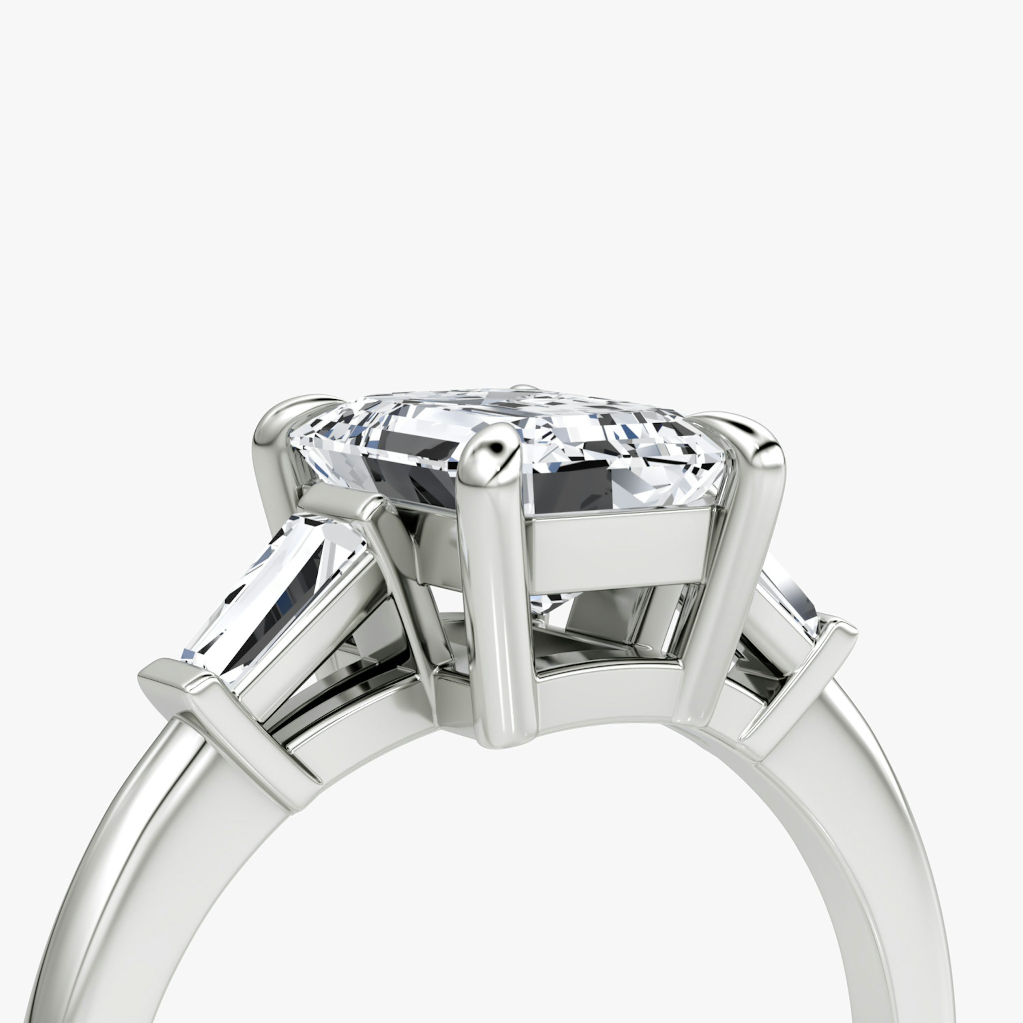 The Tapered Baguette Three Stone | Emerald | 18k | White Gold | bandAccent: Plain | excludeFromFeed: null | diamondOrientation: vertical | caratWeight: other