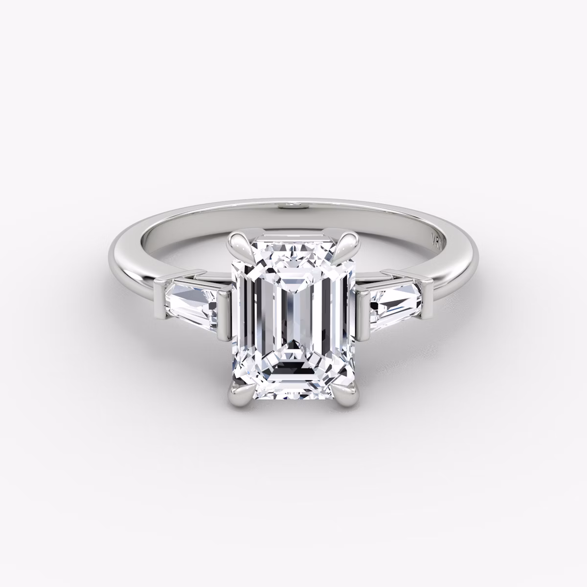 The Tapered Baguette Three Stone | Emerald | 18k | White Gold | bandAccent: Plain | caratWeight: 1.0ct | excludeFromFeed: null | diamondOrientation: vertical