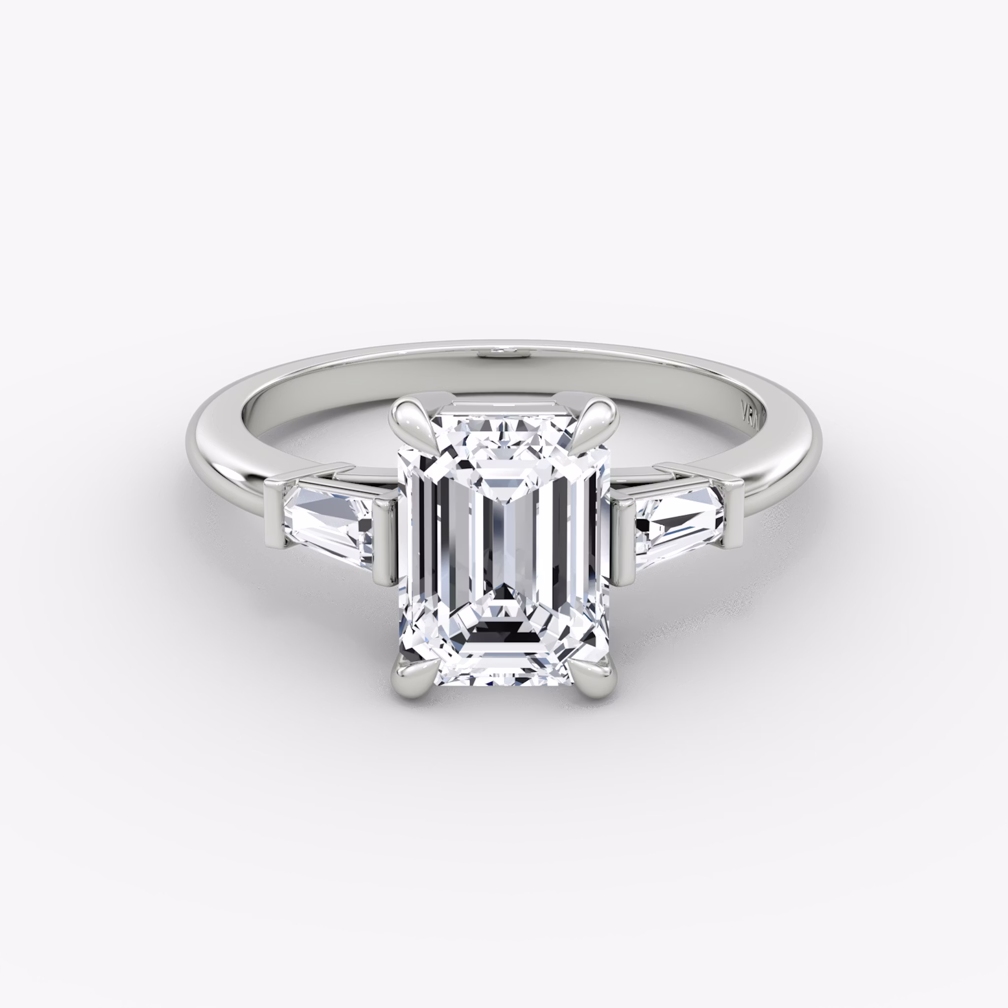 The Tapered Baguette Three Stone | Emerald | 18k | White Gold | bandAccent: Plain | excludeFromFeed: null | diamondOrientation: vertical | caratWeight: other