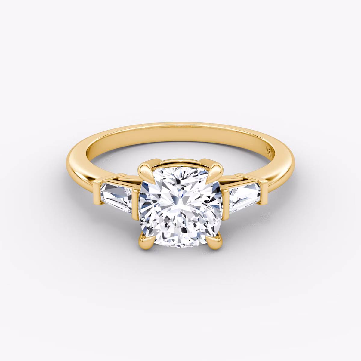 The Tapered Baguette Three Stone | Cushion | 18k | Yellow Gold | bandAccent: Plain | caratWeight: 1.0ct | excludeFromFeed: null | diamondOrientation: vertical