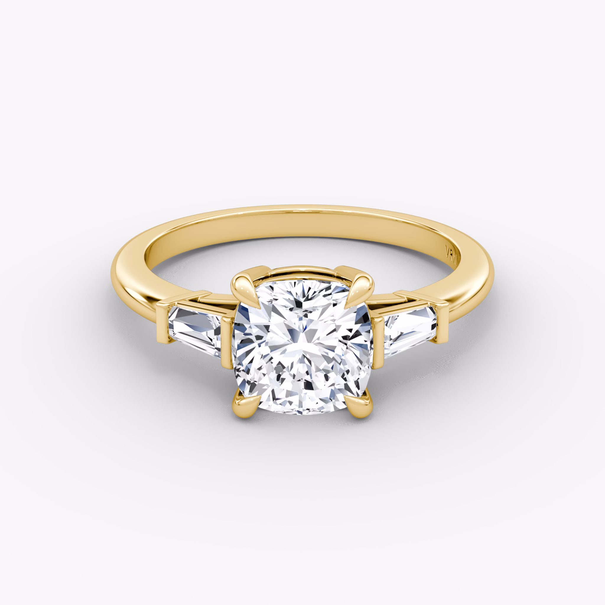 The Tapered Baguette Three Stone | Cushion | 18k | Yellow Gold | bandAccent: Plain | excludeFromFeed: null | diamondOrientation: vertical | caratWeight: other